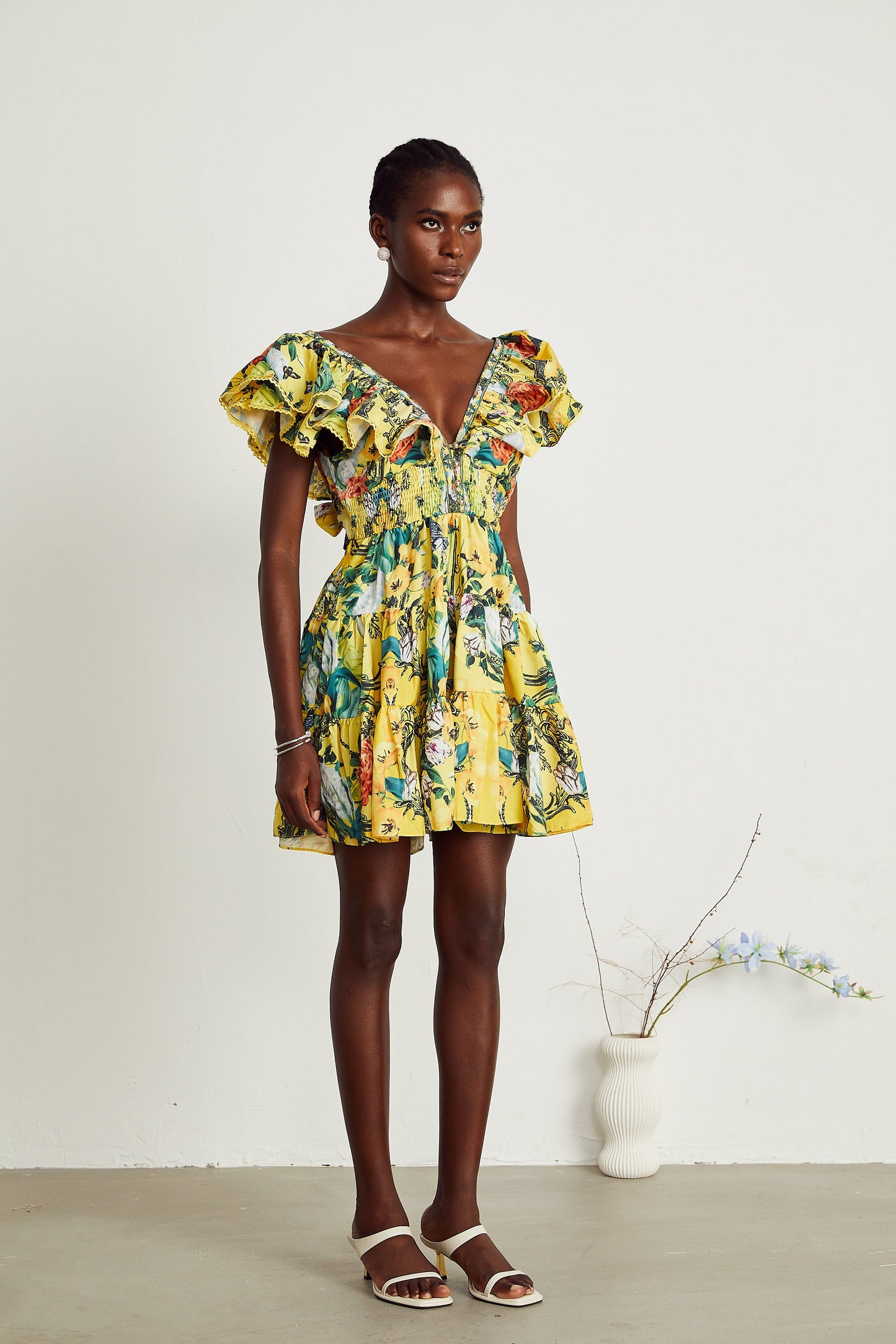Saige ruffled floral-print mini dress in Yellow (US Only)