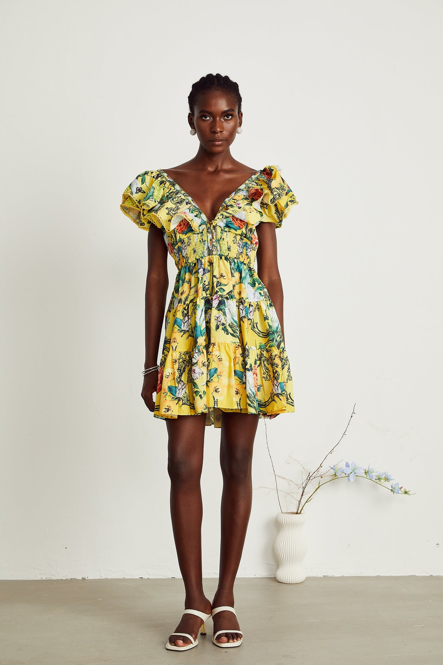 Saige ruffled floral-print mini dress in Yellow (US Only)