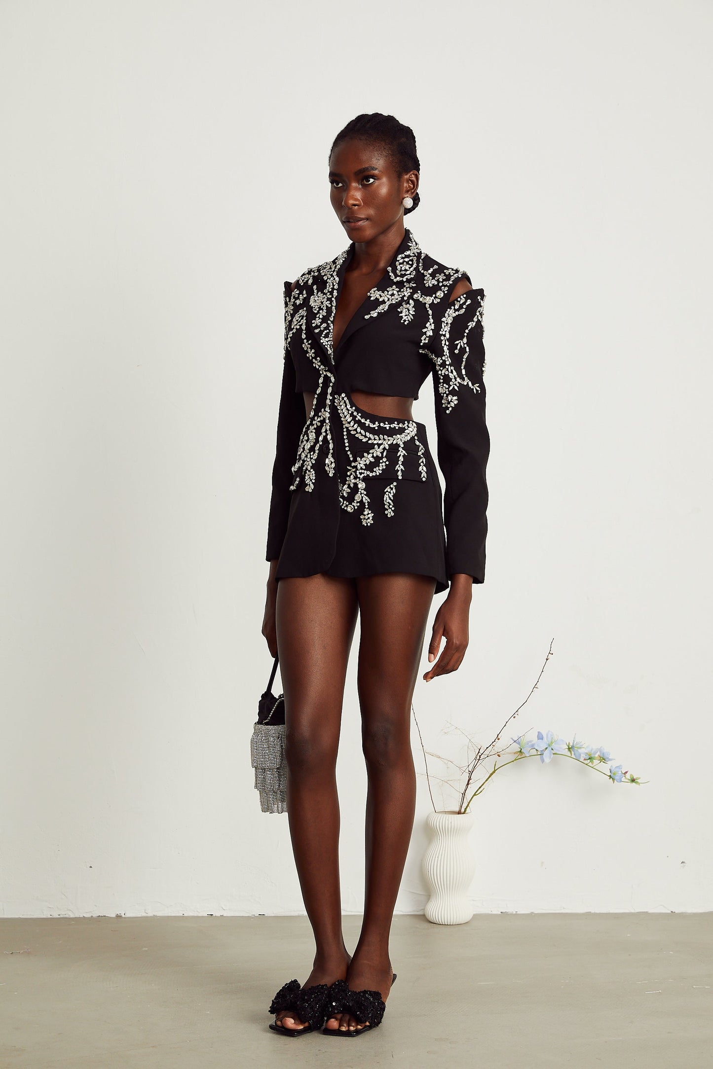 Audrey black crystal-embellished cut-out jacket