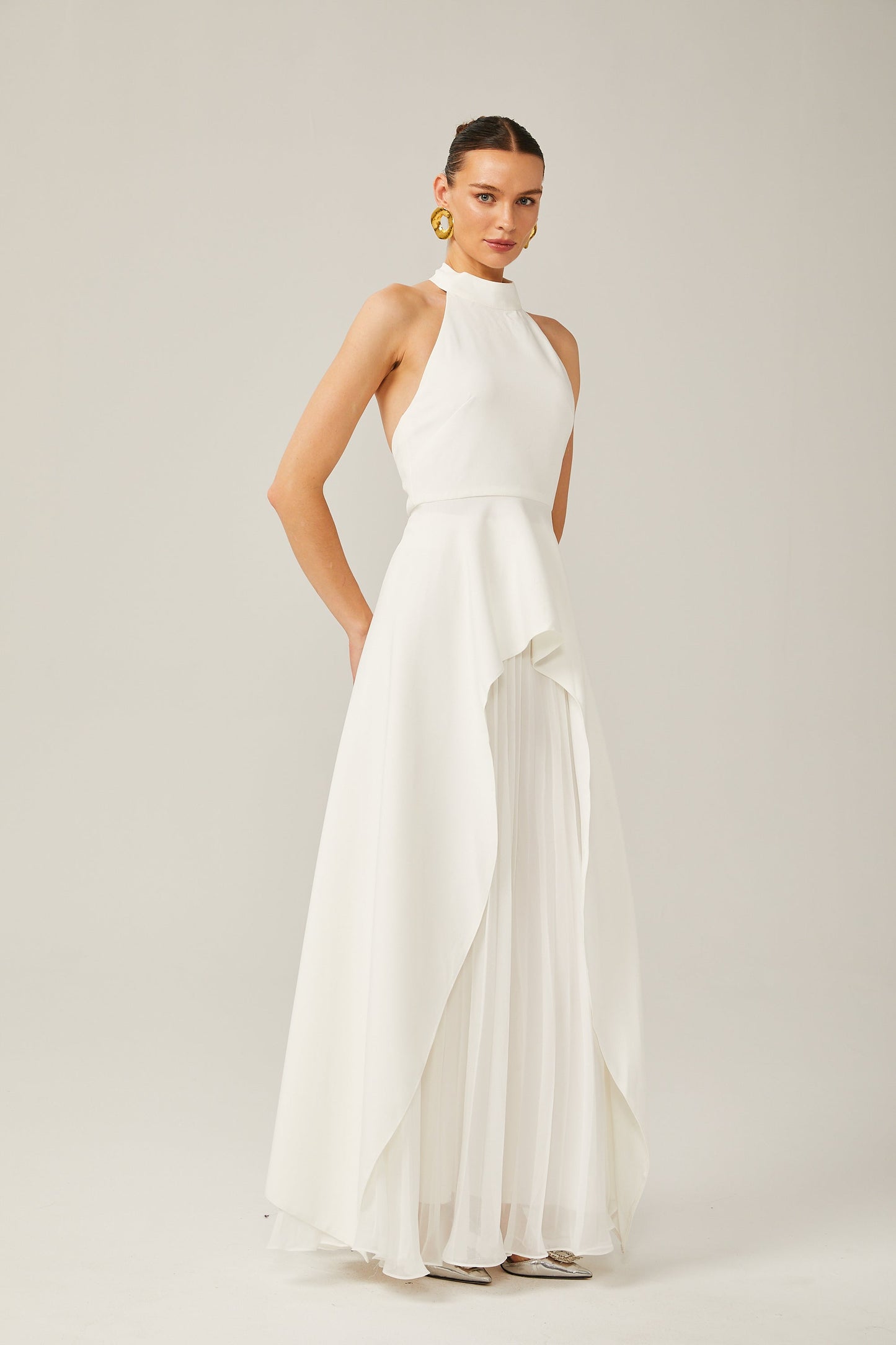 Inés halterneck layered long dress (US Only)