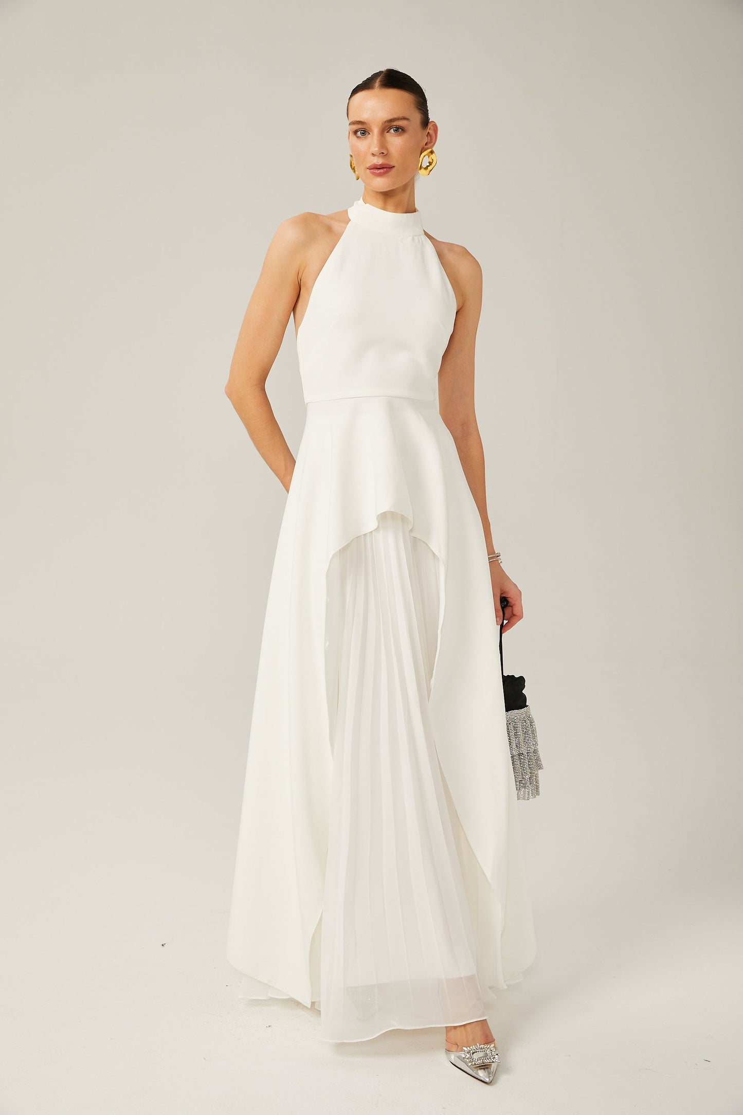 Inés halterneck layered long dress (US Only)