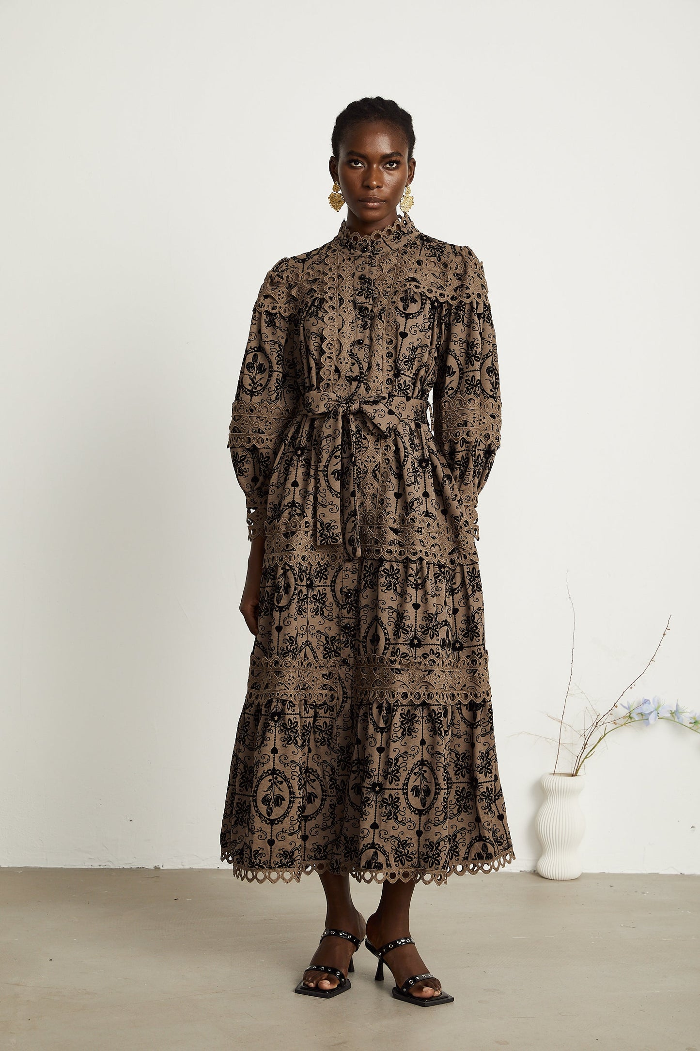 Clothilde brown pattern-print midi dress (US Only)