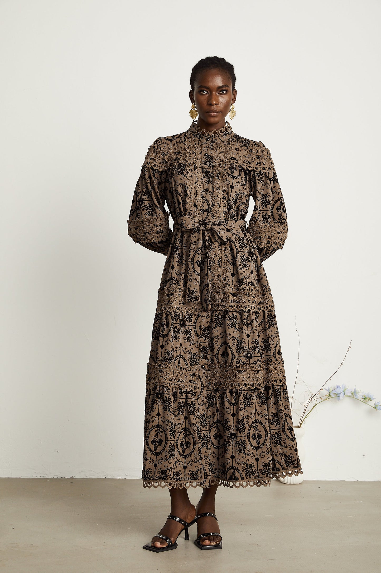 Clothilde brown pattern-print midi dress (US Only)