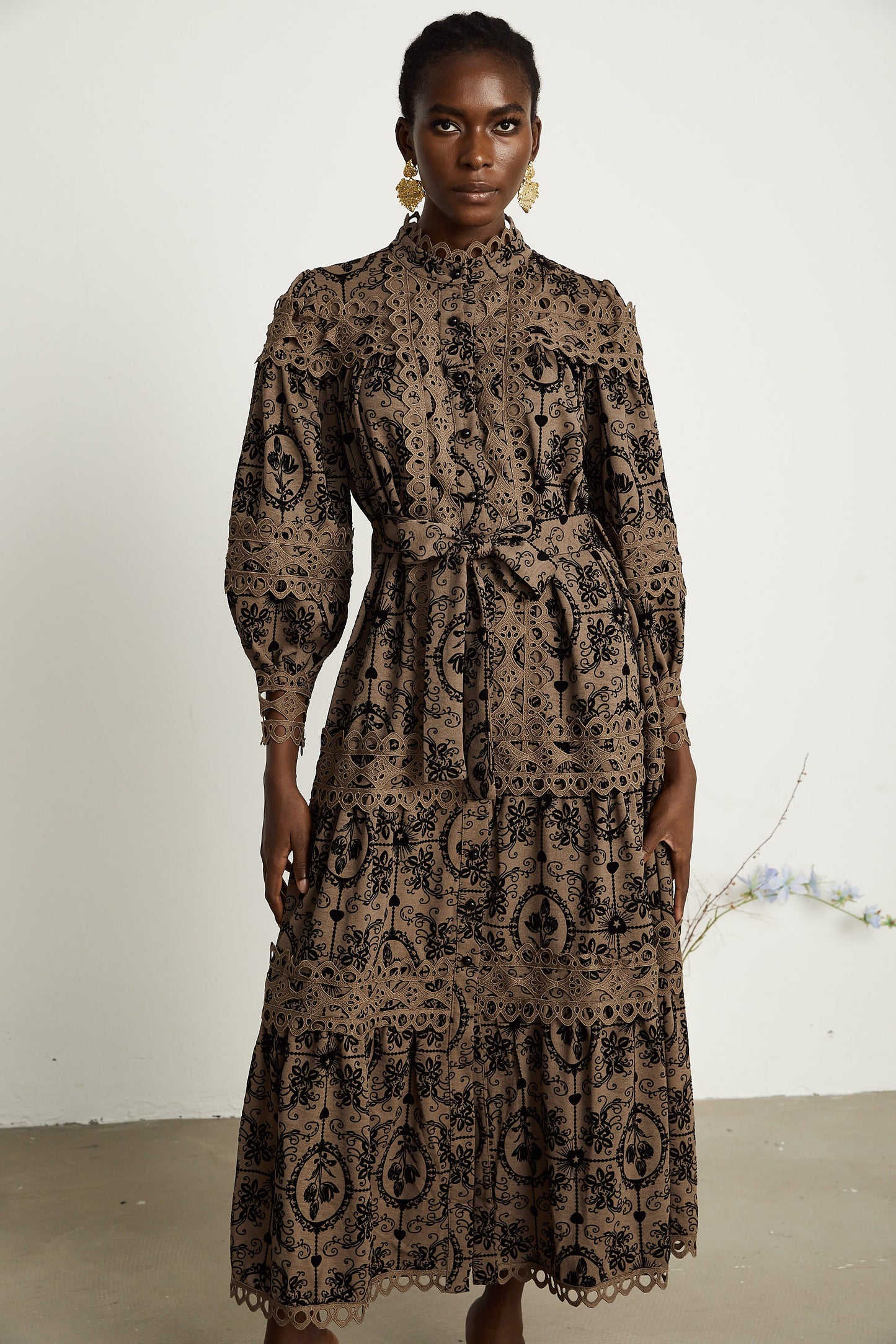 Clothilde brown pattern-print midi dress (US Only)