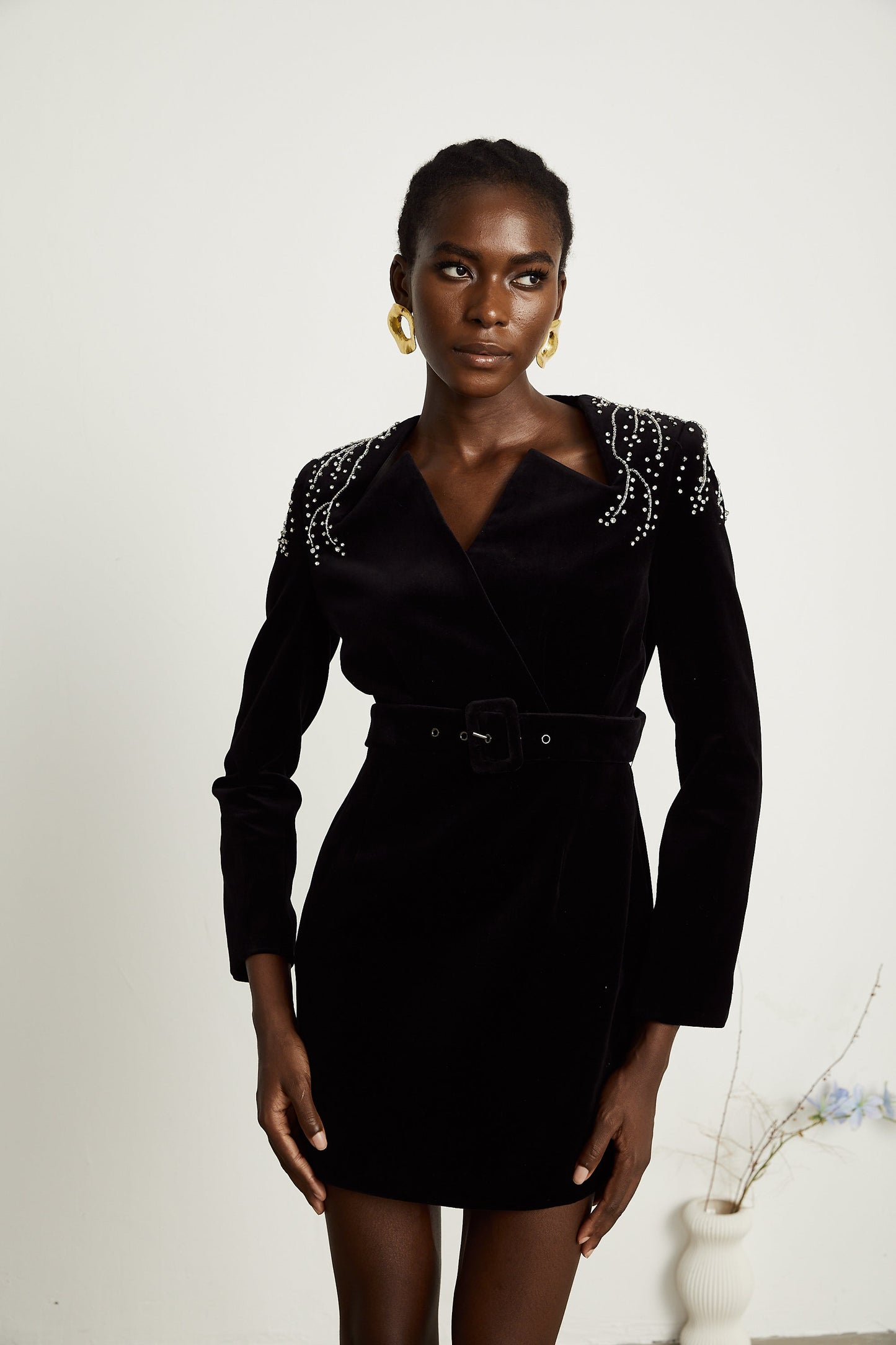 Émilie black crystal-embellished velvet mini dress (US Only)