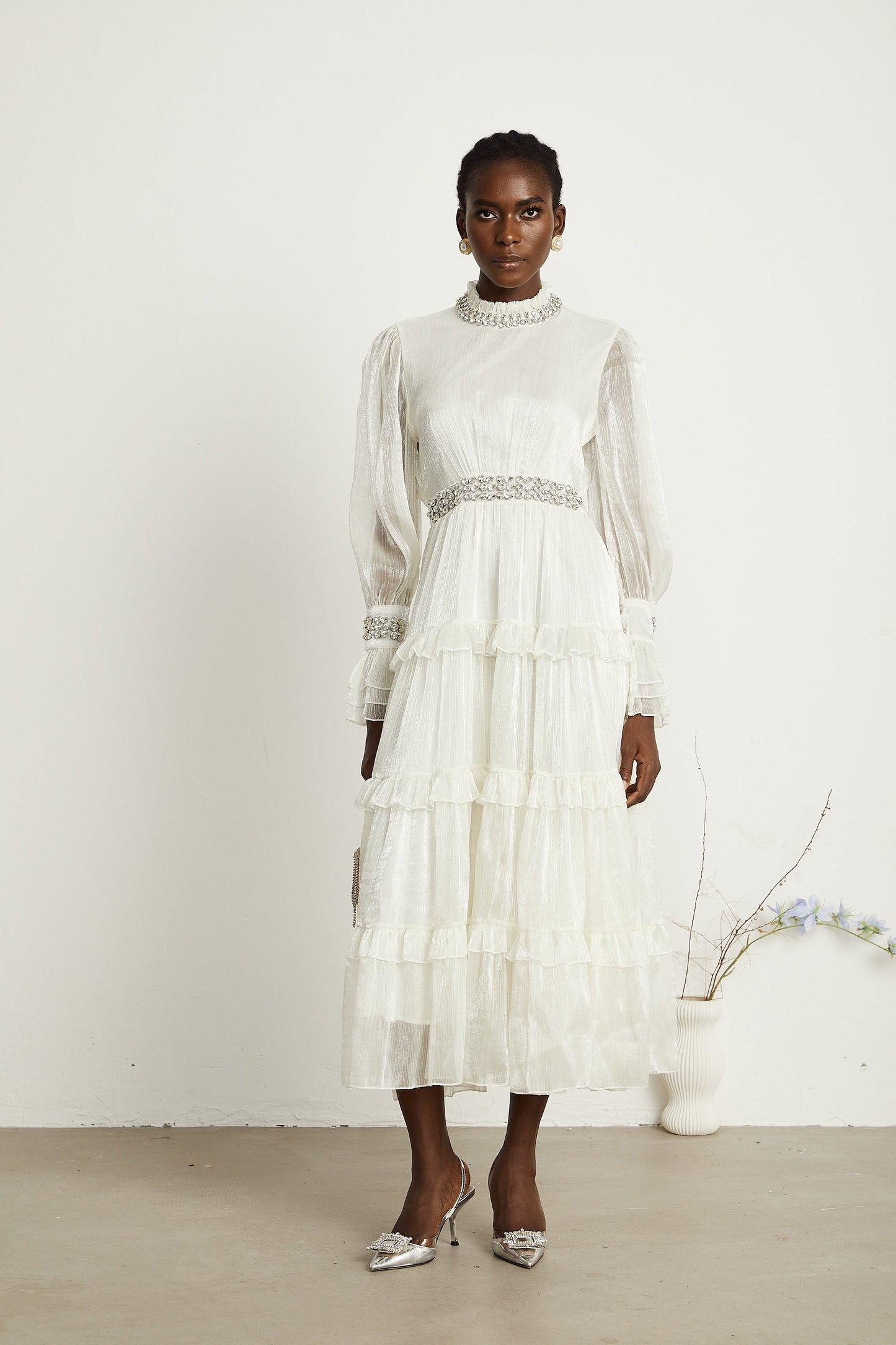 Raphaëlle crystal-embellished tiered midi dress