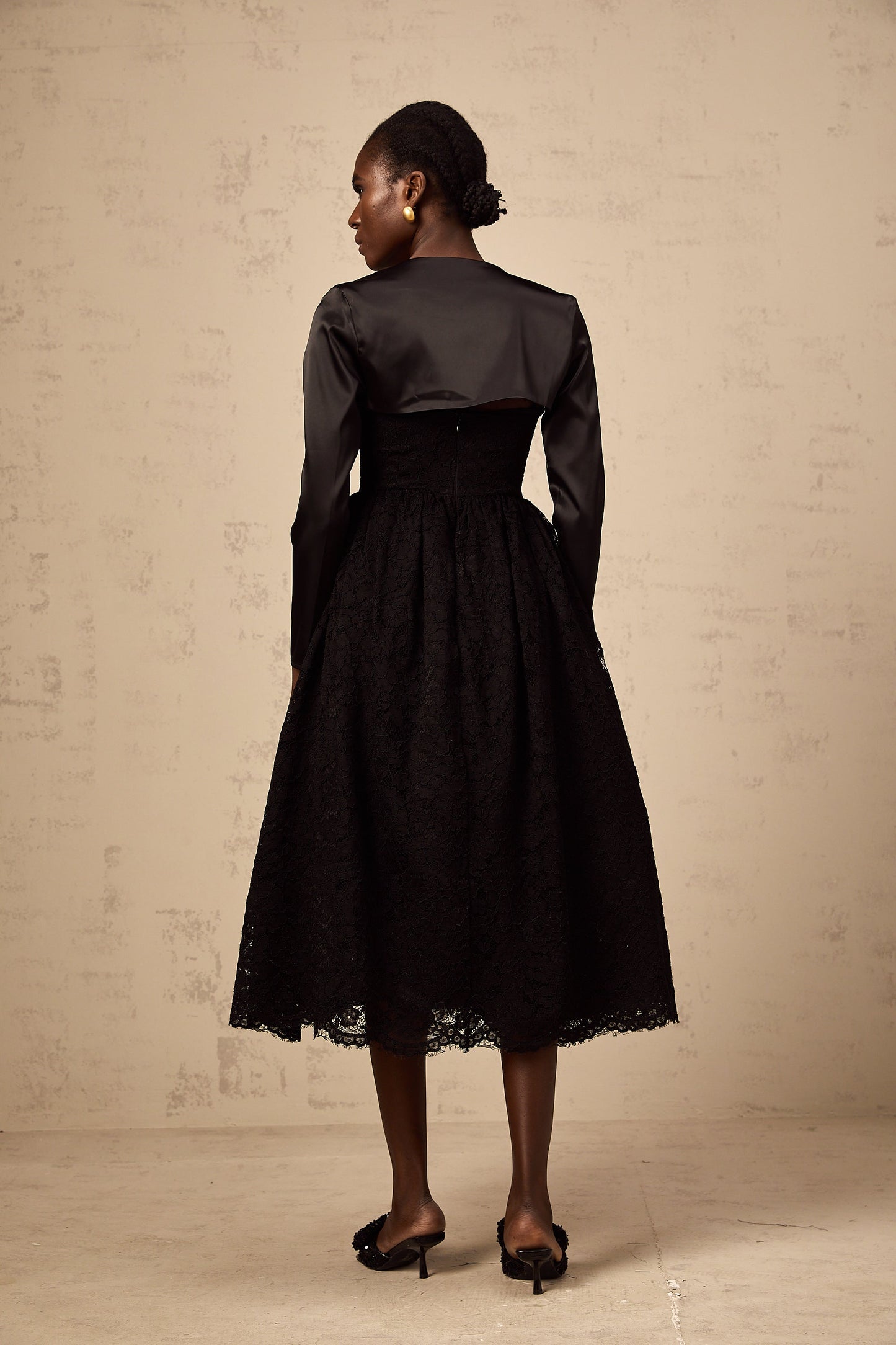 Sidonie black floral-lace top & dress matching set