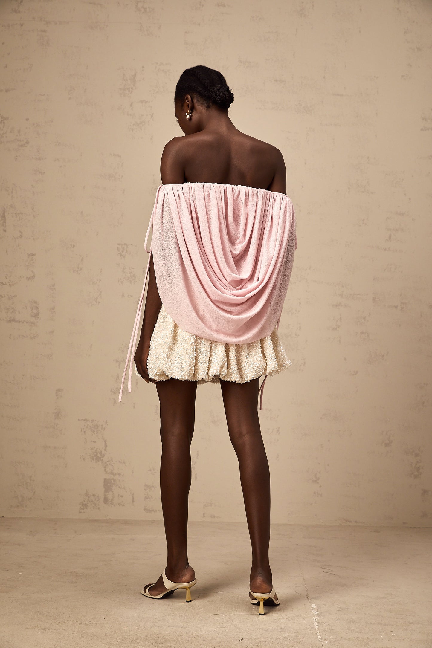 Quintina pink off-shoulder ruched top