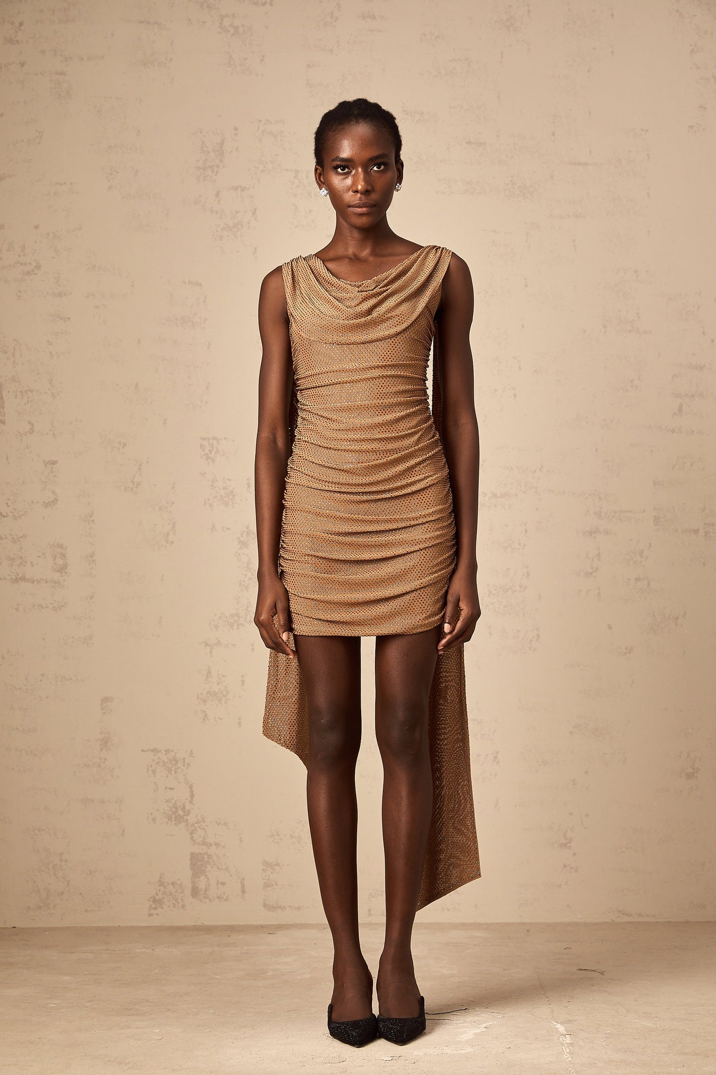 Jacqueline brown rhinestone mini dress