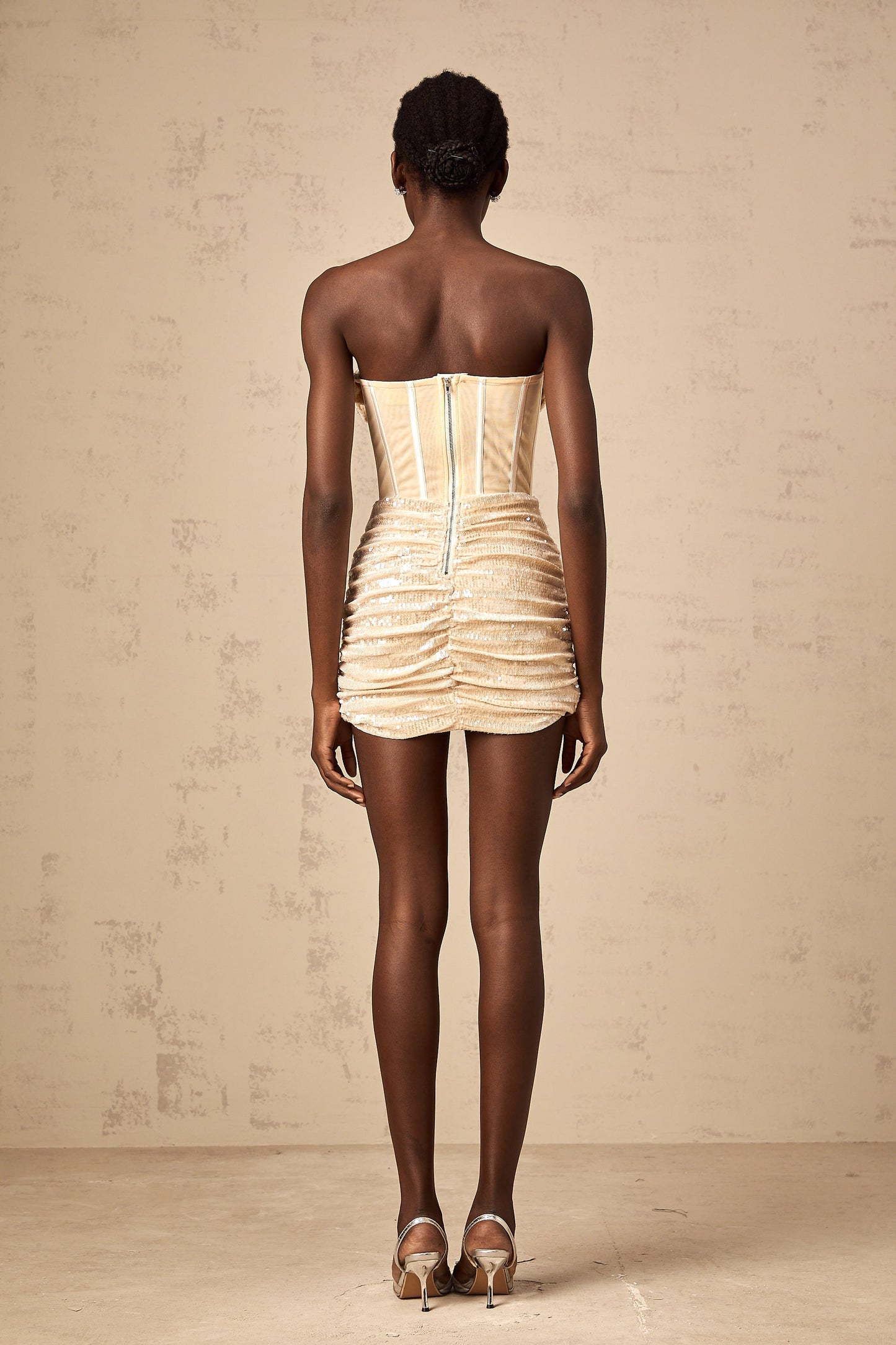 Gisella neutrals sequined tulle mini dress