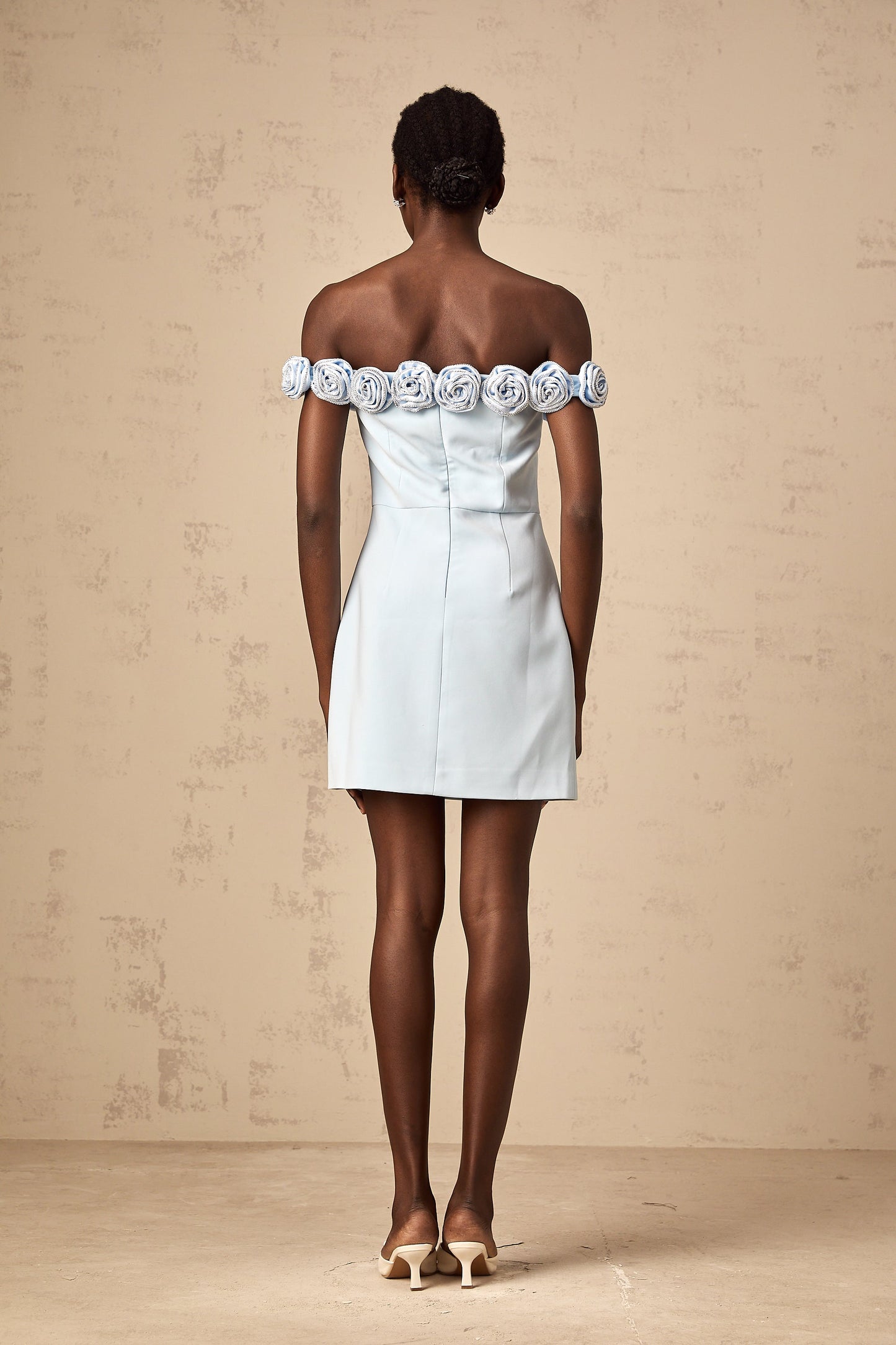 Hedwige blue flower-appliqué mini dress