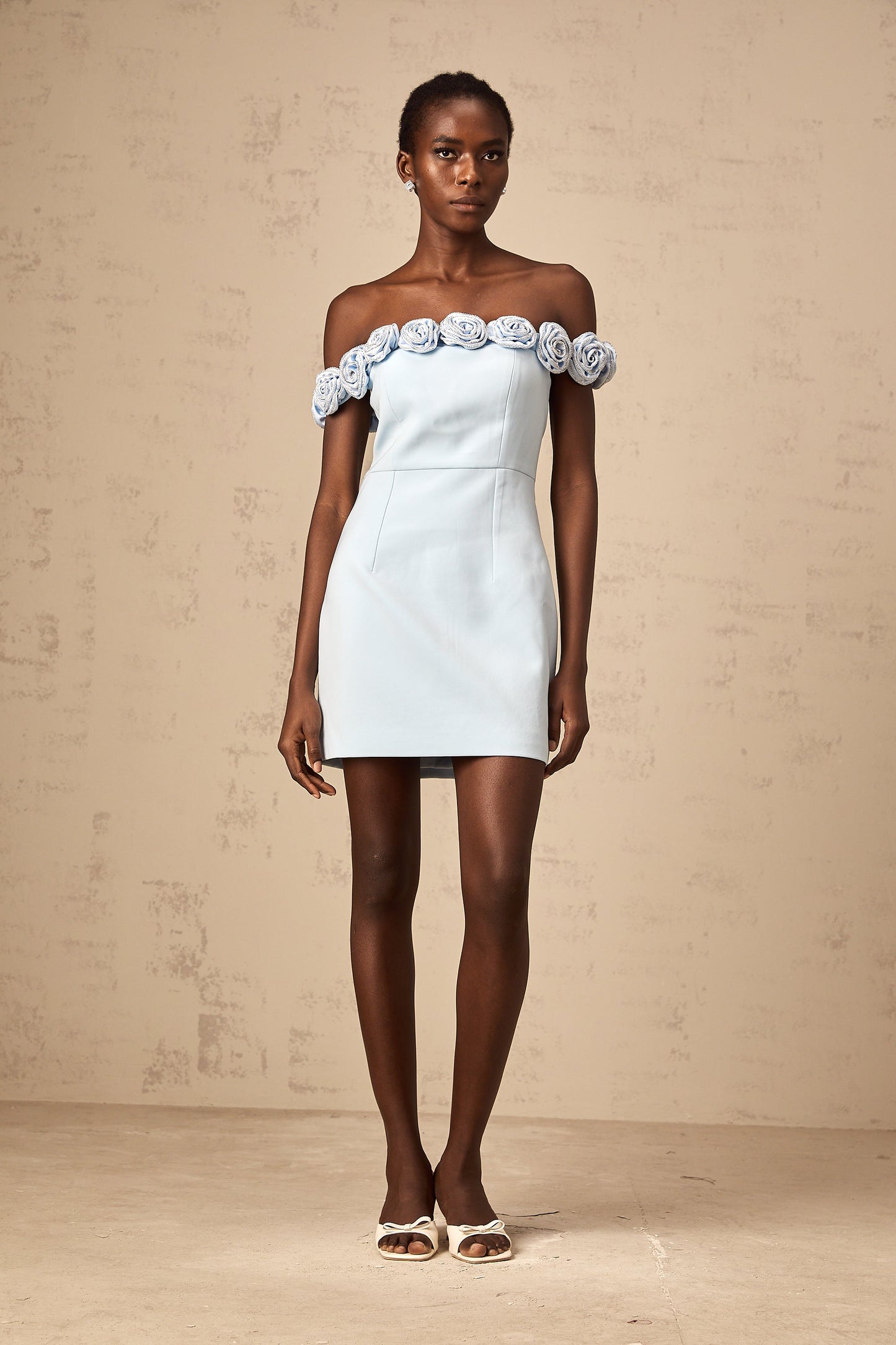 Hedwige blue flower-appliqué mini dress