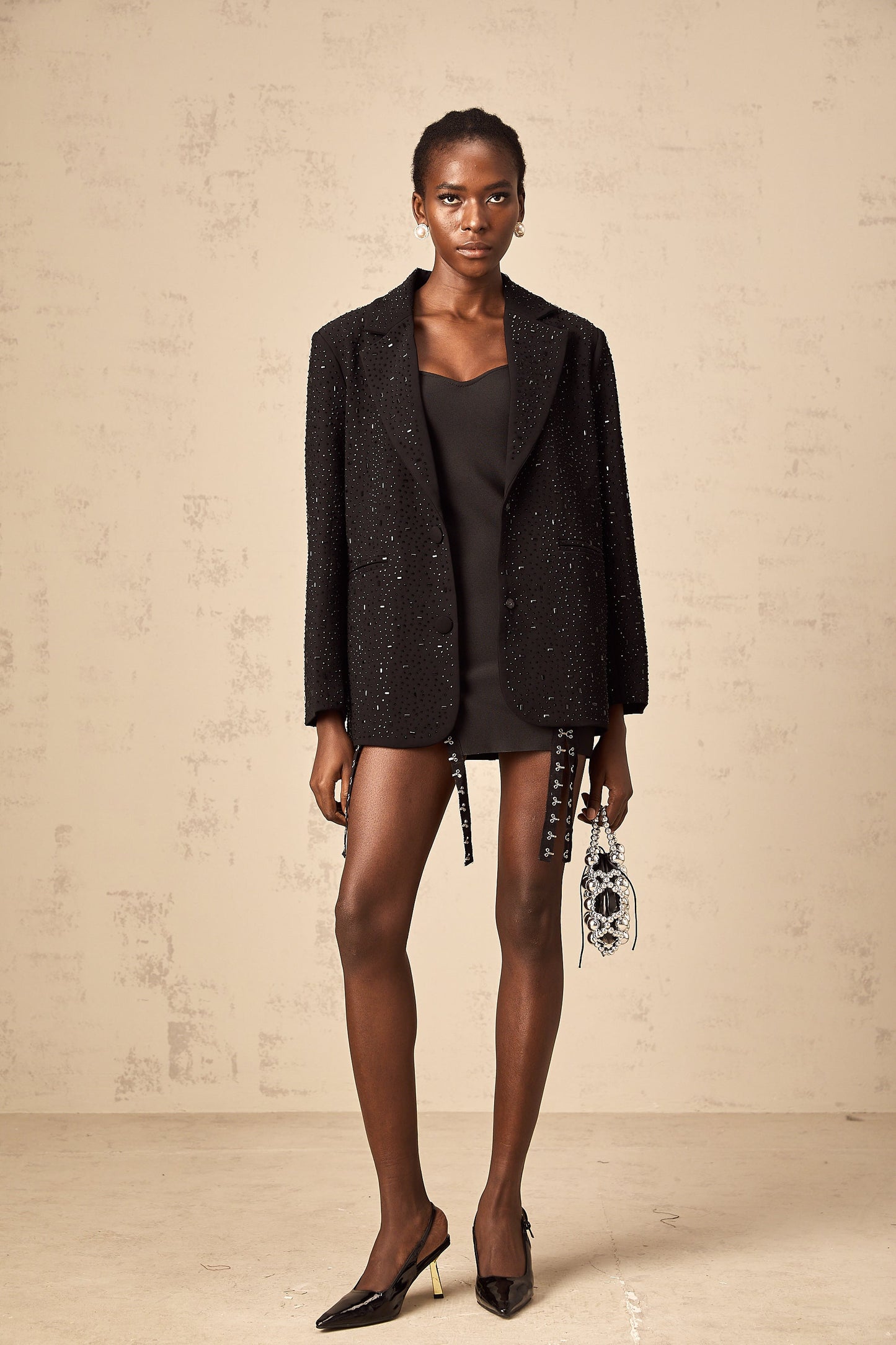 Wilhelmine black stud-embellished blazer