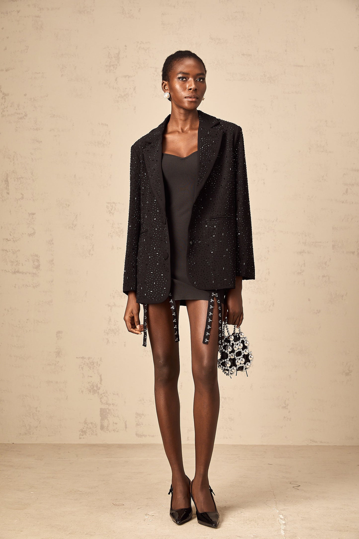 Wilhelmine black stud-embellished blazer