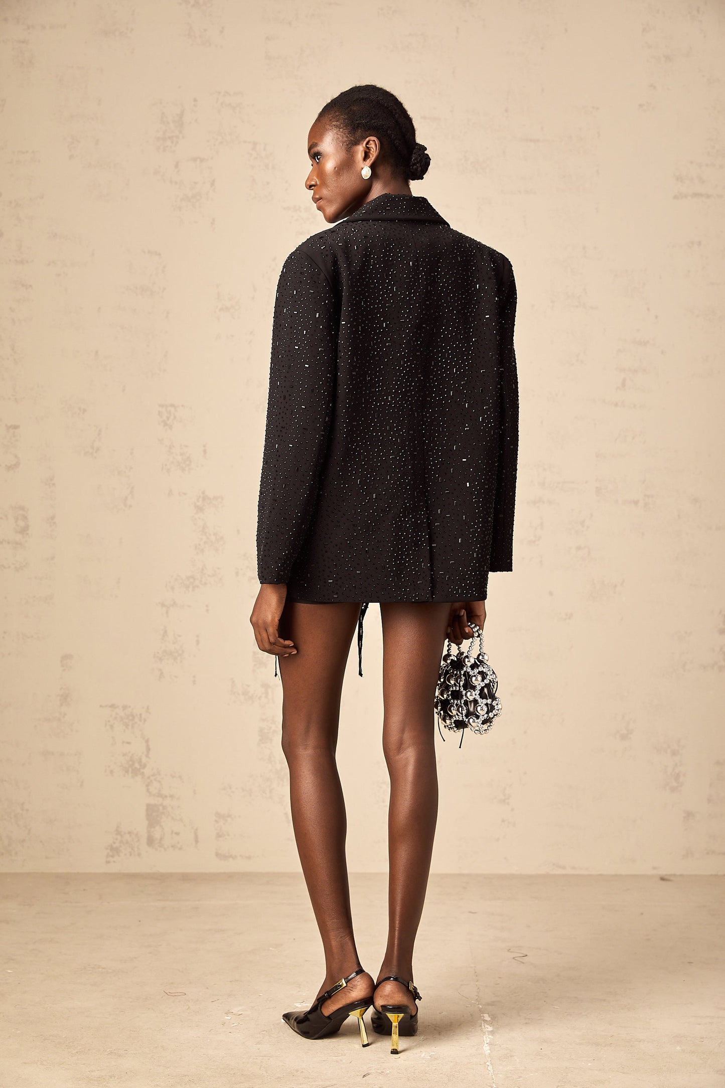 Wilhelmine black stud-embellished blazer