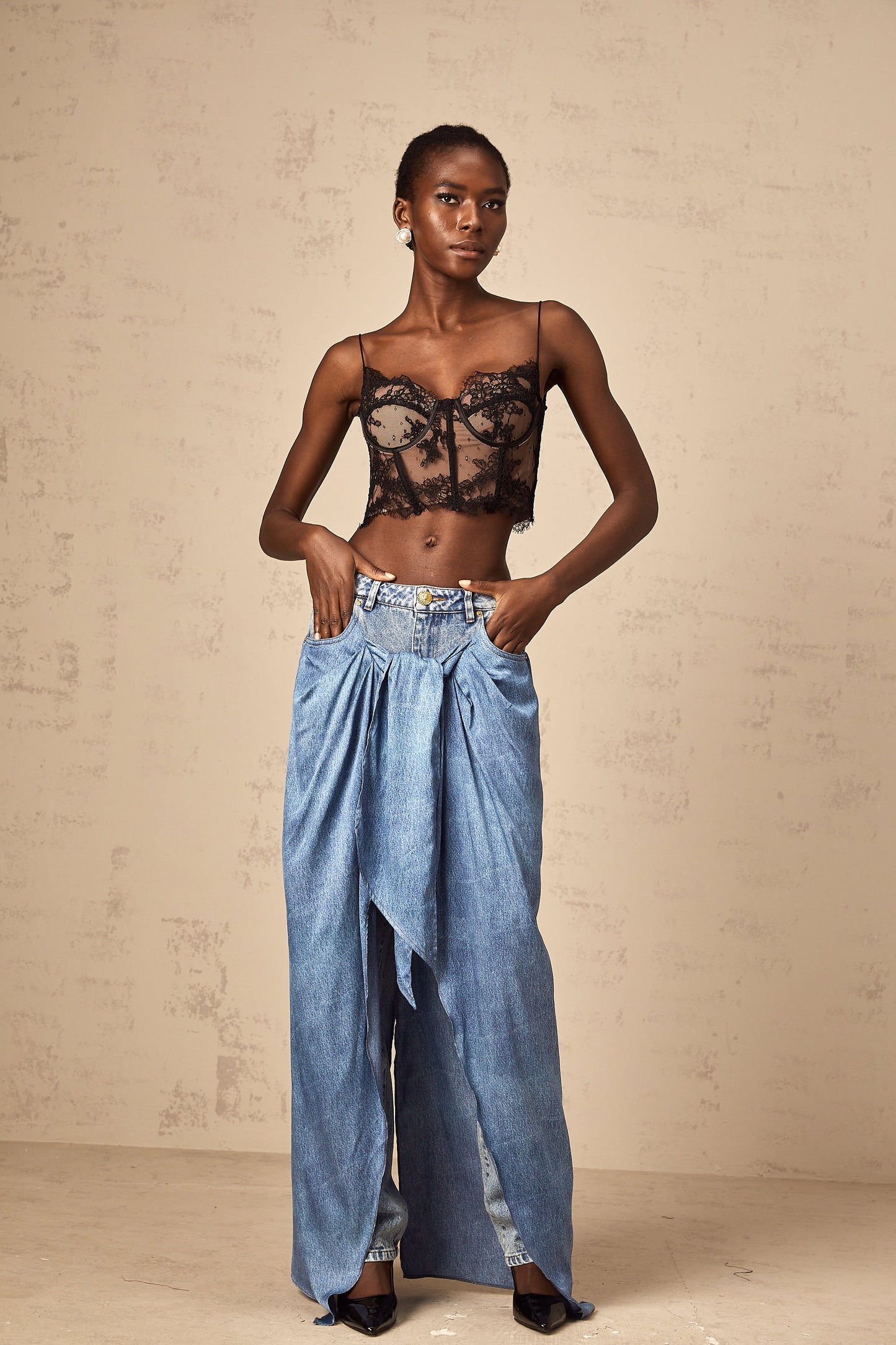 Ysabella blue layered denim jeans