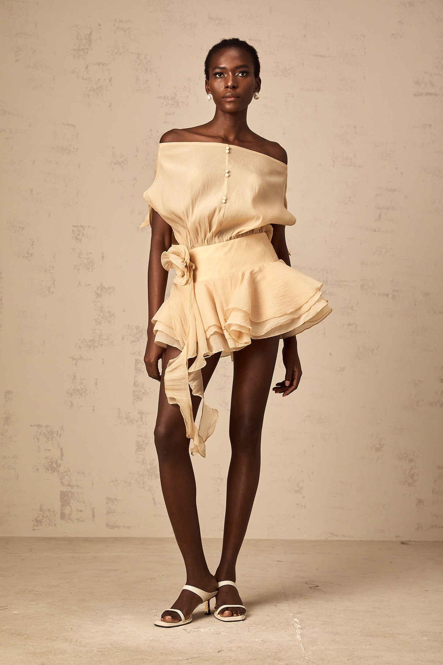 Amélie floral-appliqué flounced mini dress