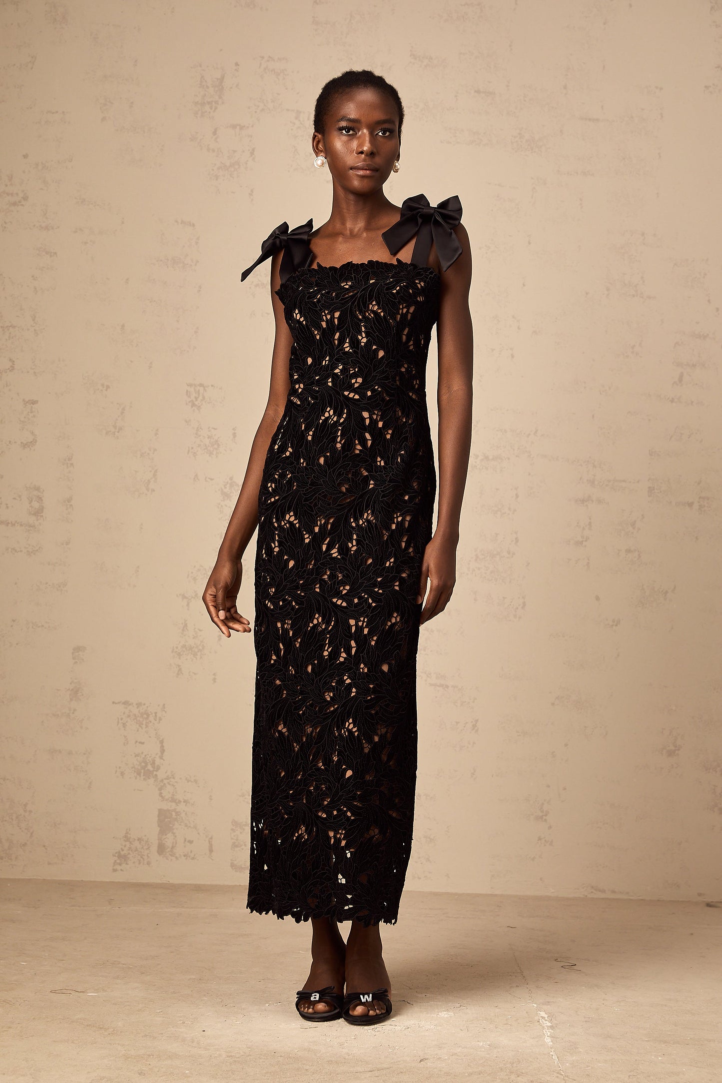 Eloise black floral embroidery maxi dress