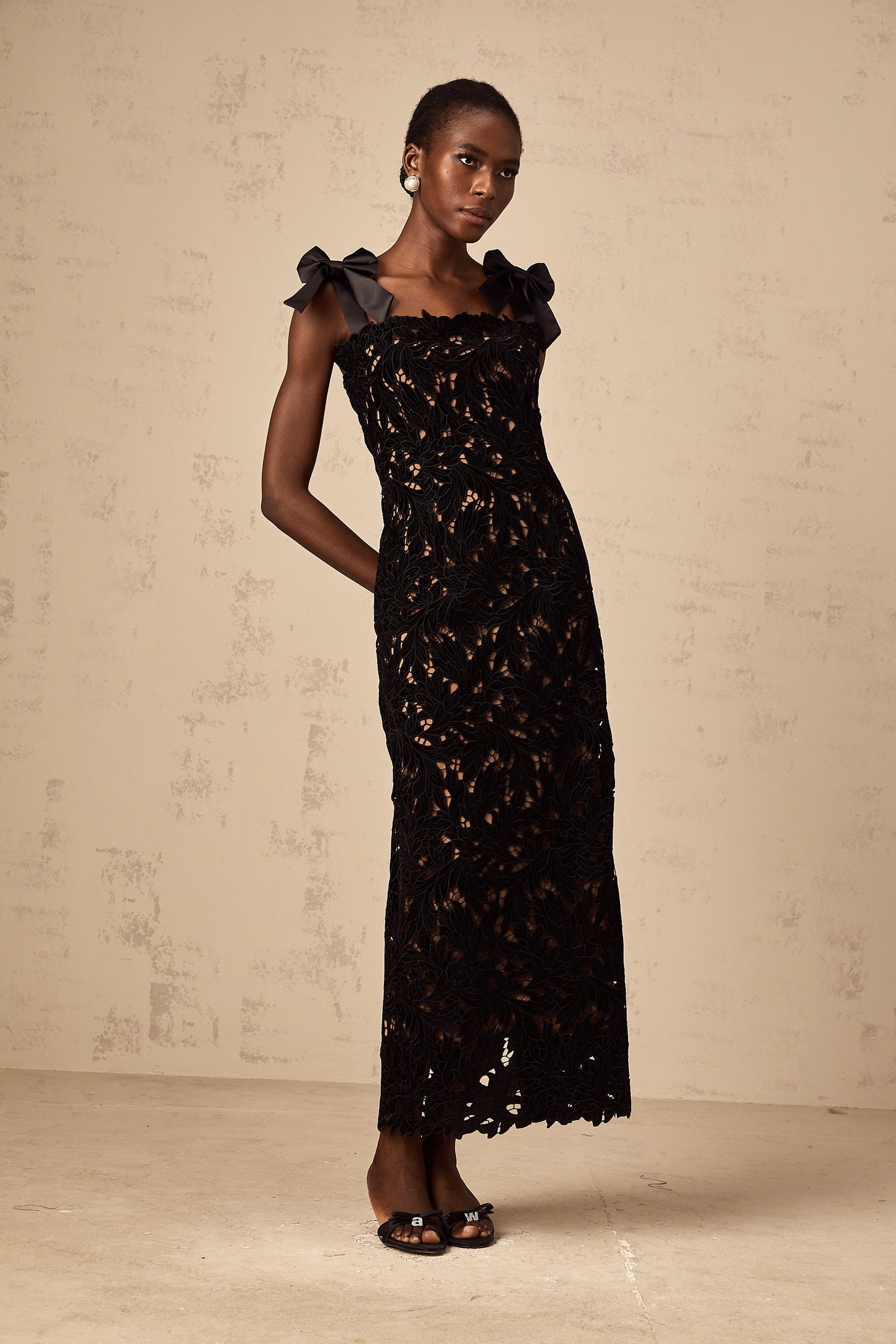 Eloise black floral embroidery maxi dress