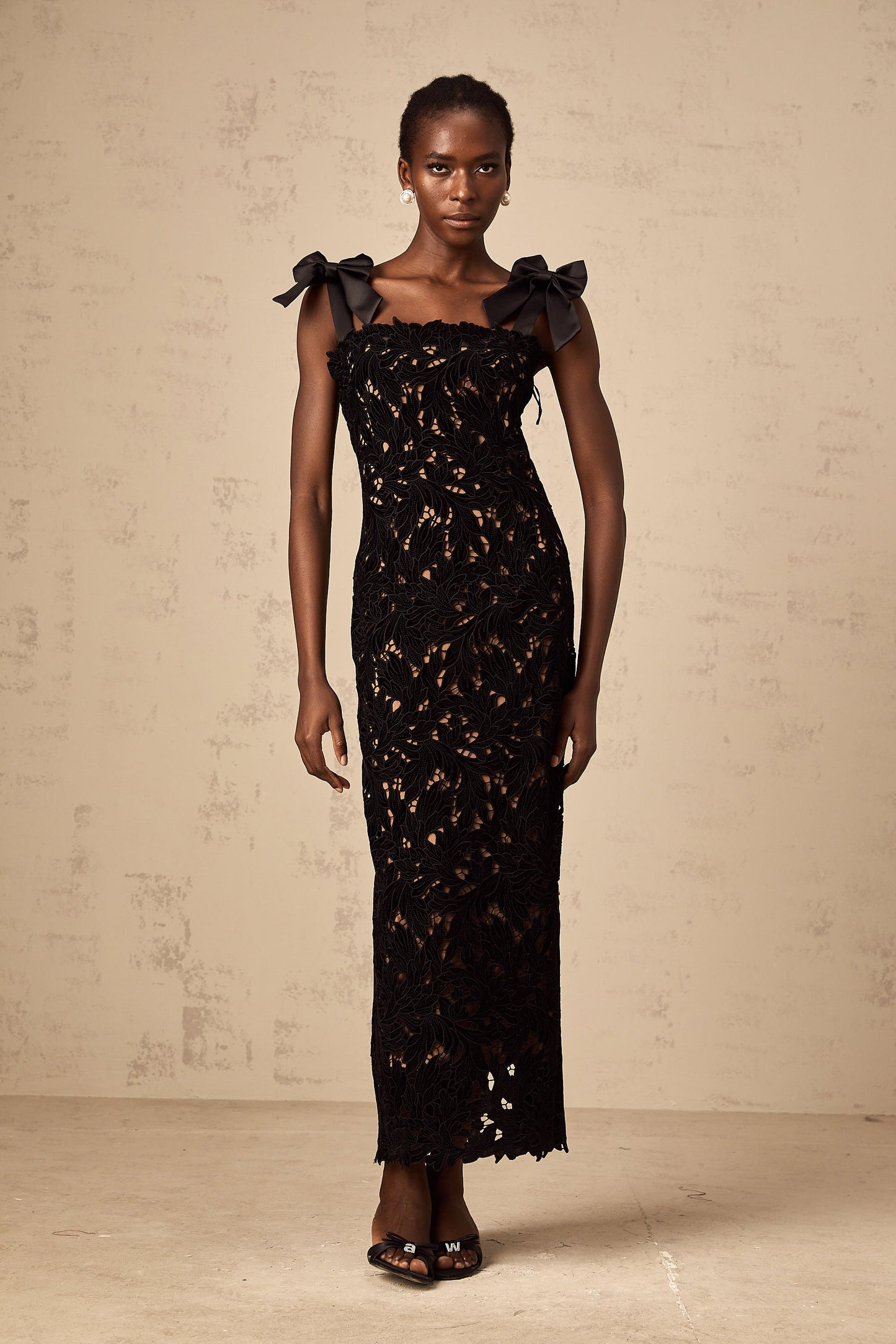 Eloise black floral embroidery maxi dress