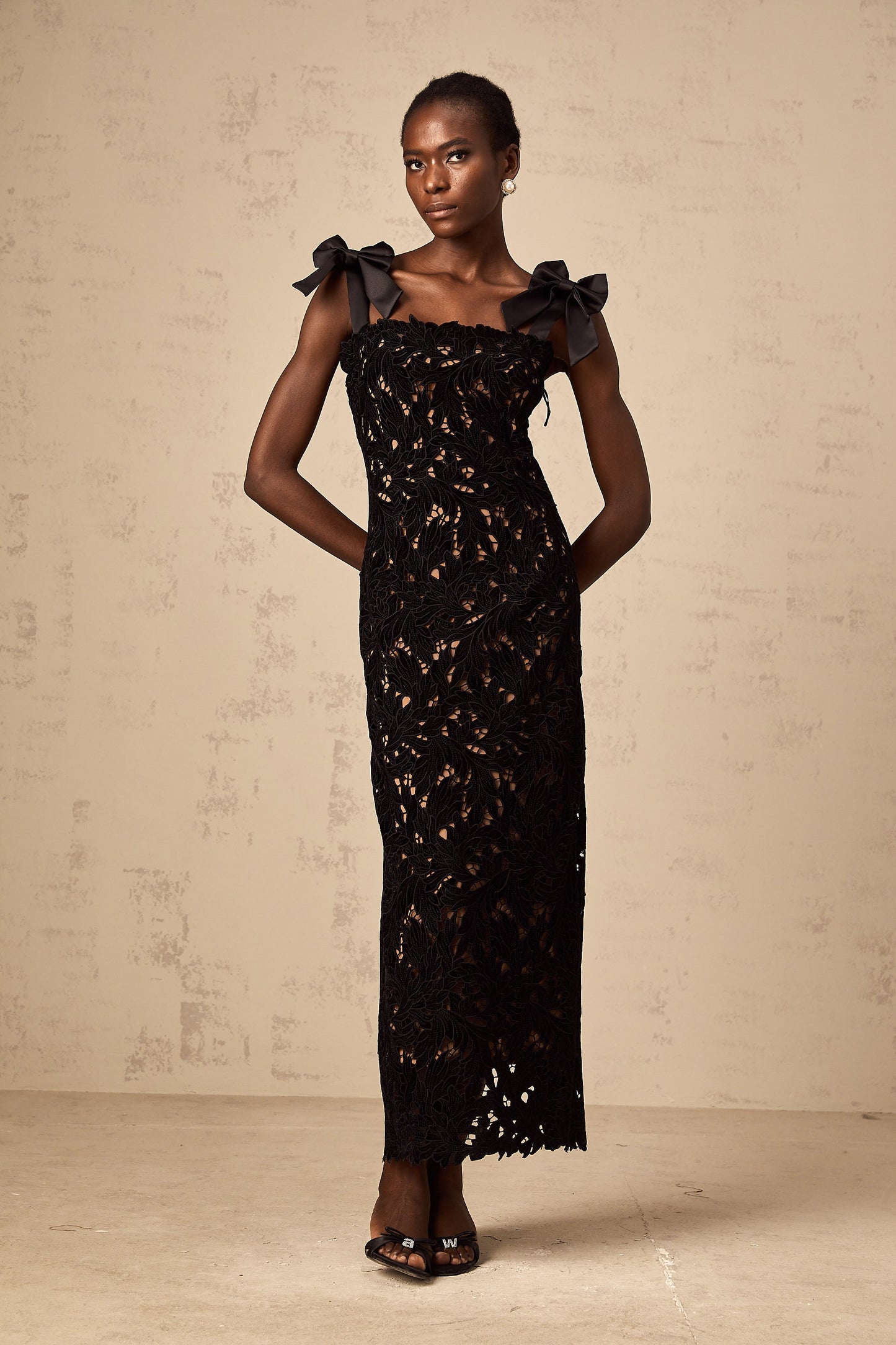 Eloise black floral embroidery maxi dress