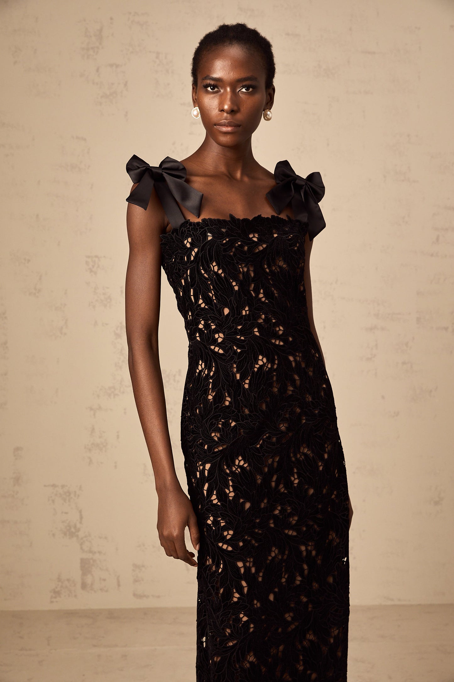 Eloise black floral embroidery maxi dress