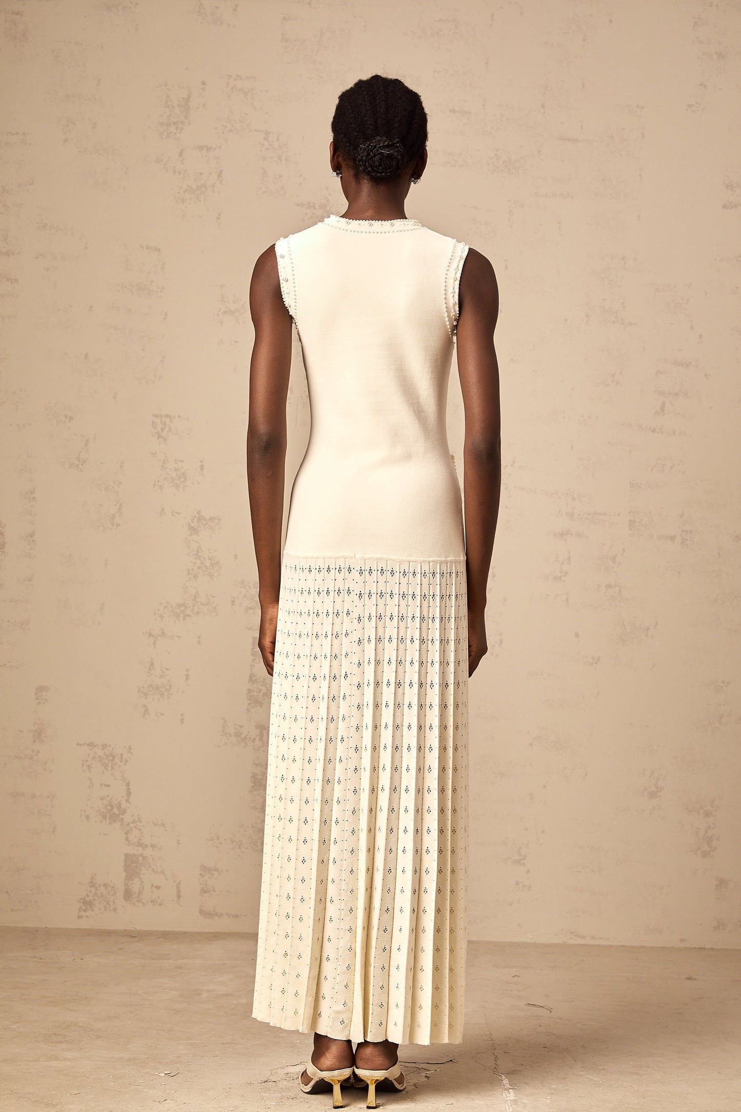 Donatienne white faux-pearl knitted maxi dress