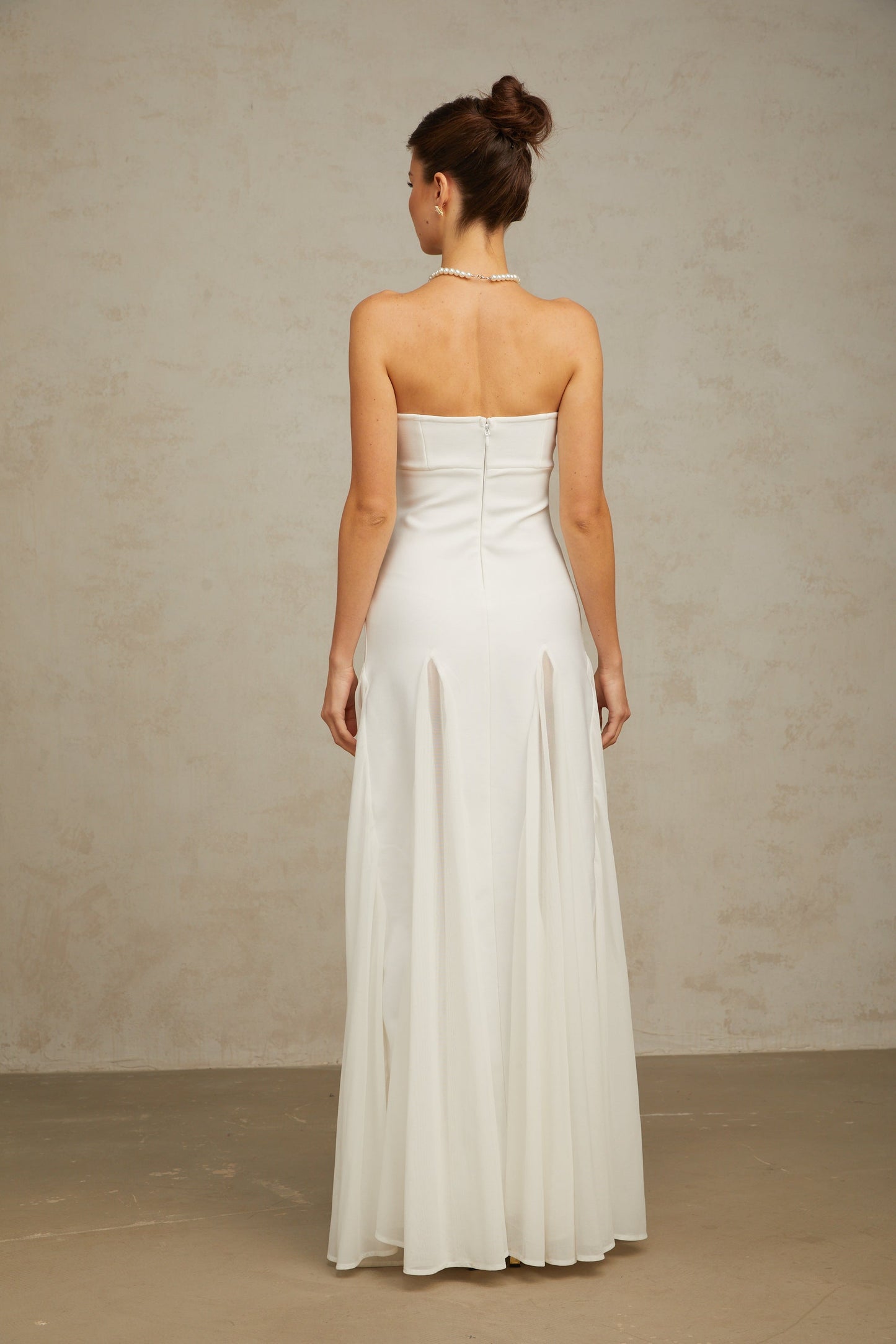Nathalie white tulle-panelling maxi dress