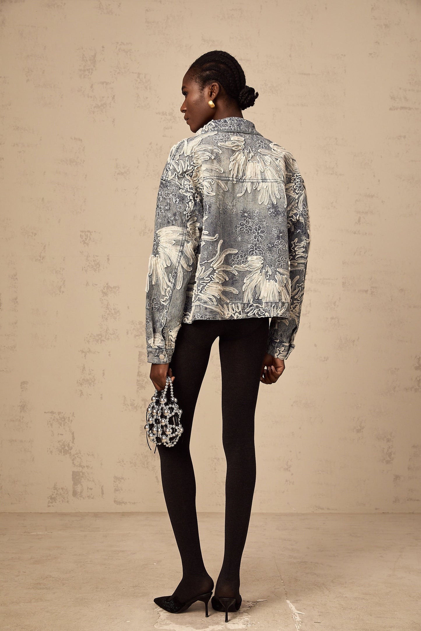 Mailys blue sequined flower-embroidery denim jacket