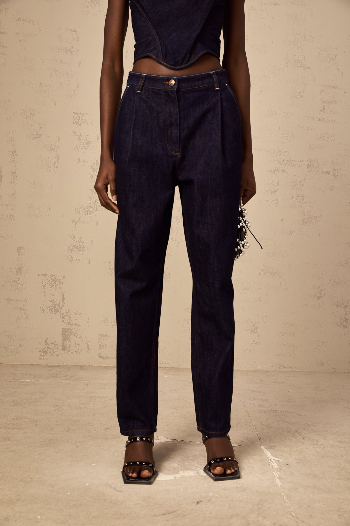 Danaé blue high-rise pleated-detail jeans