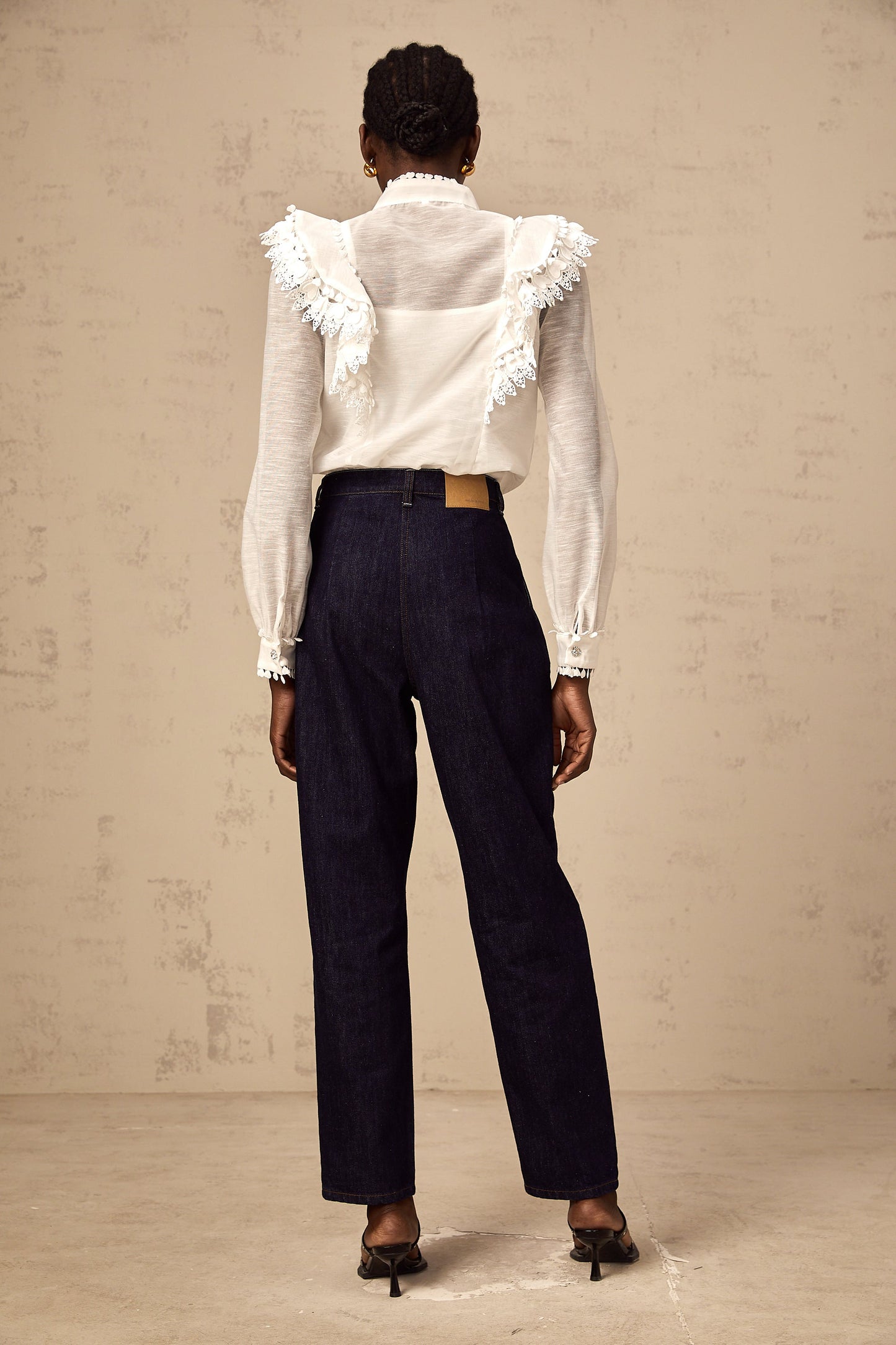 Capucine white lace-trim semi-sheer shirt