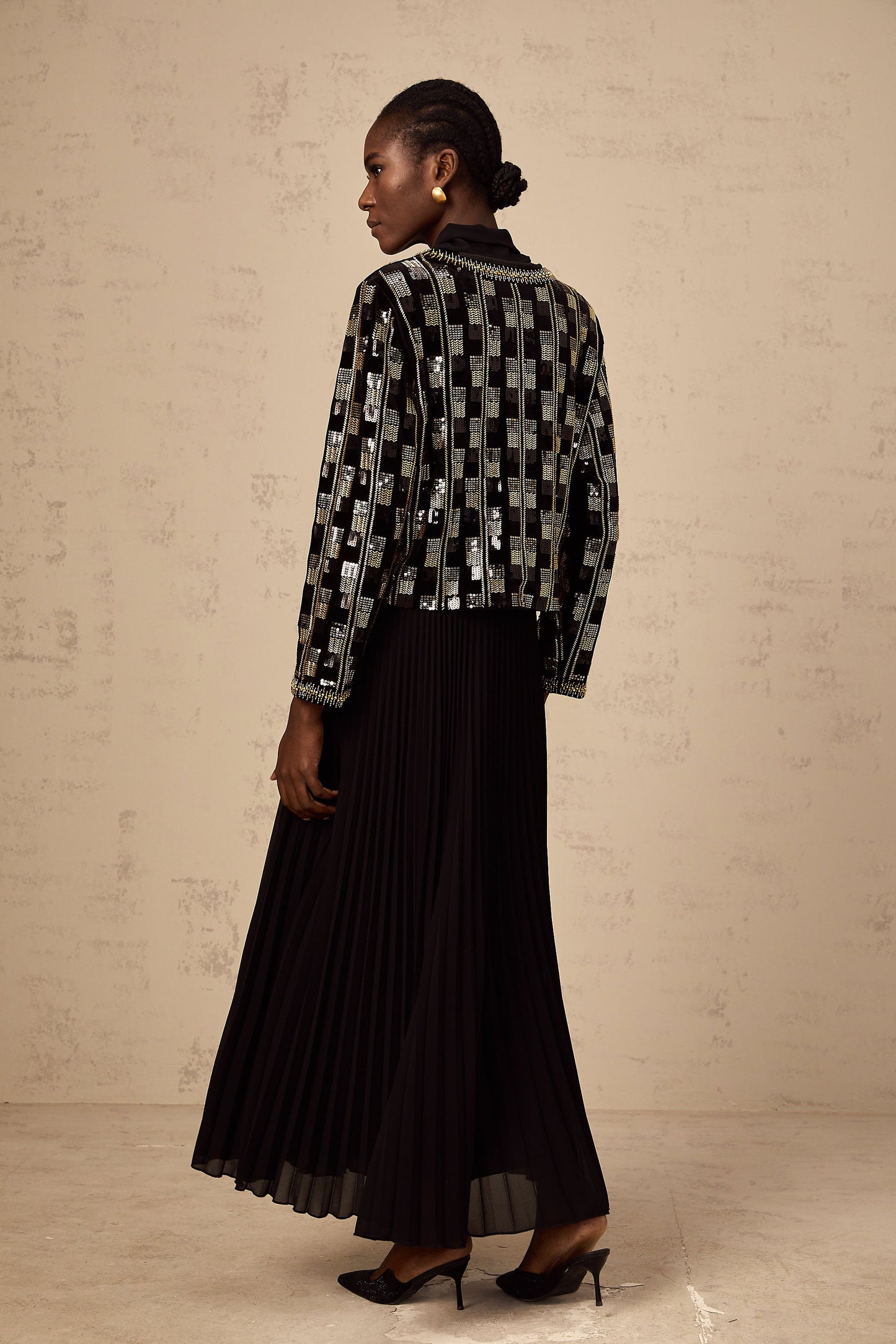 Éva check sequined cardigan & dress matching set