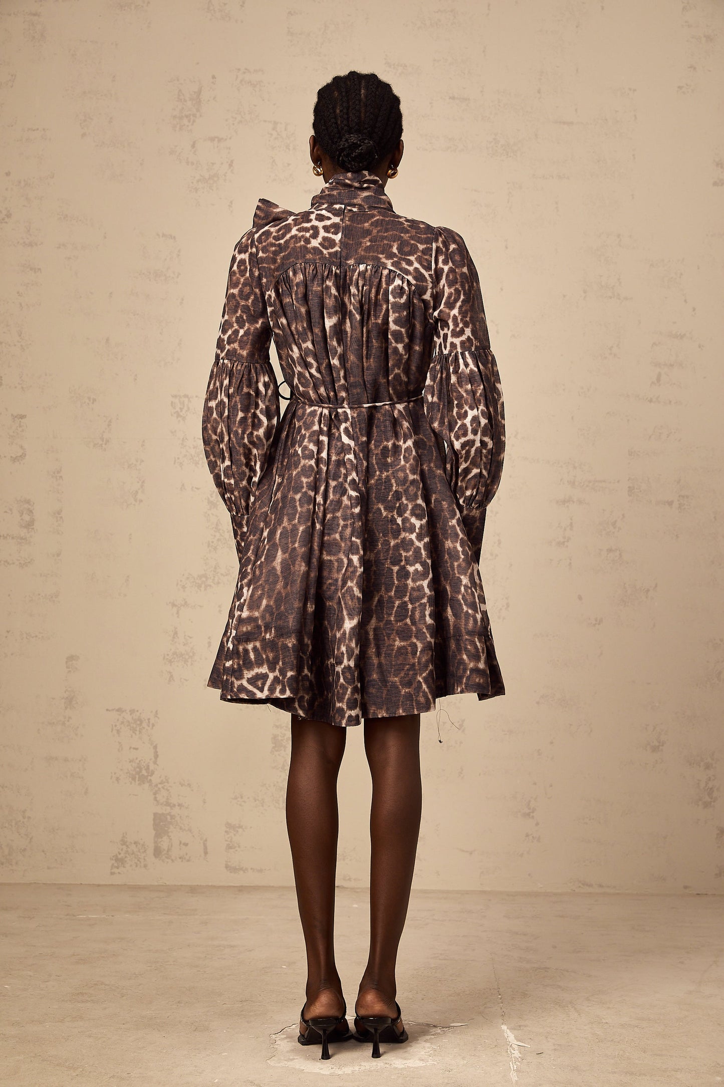 Xylène brown bowknot leopard-print mini dress