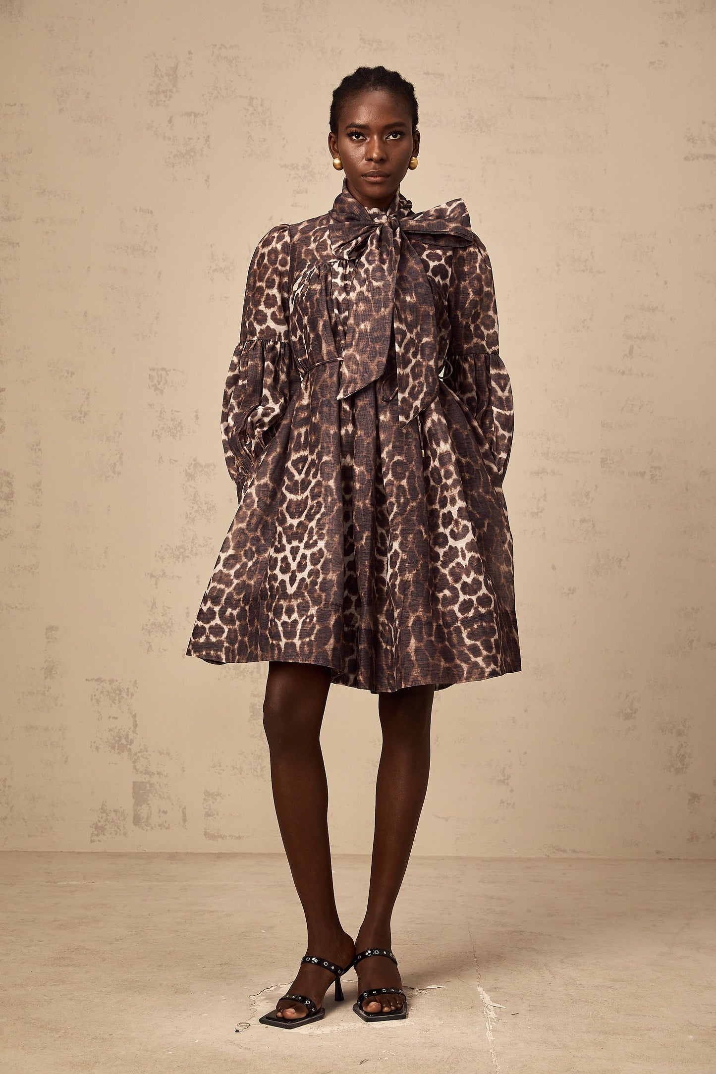Xylène brown bowknot leopard-print mini dress