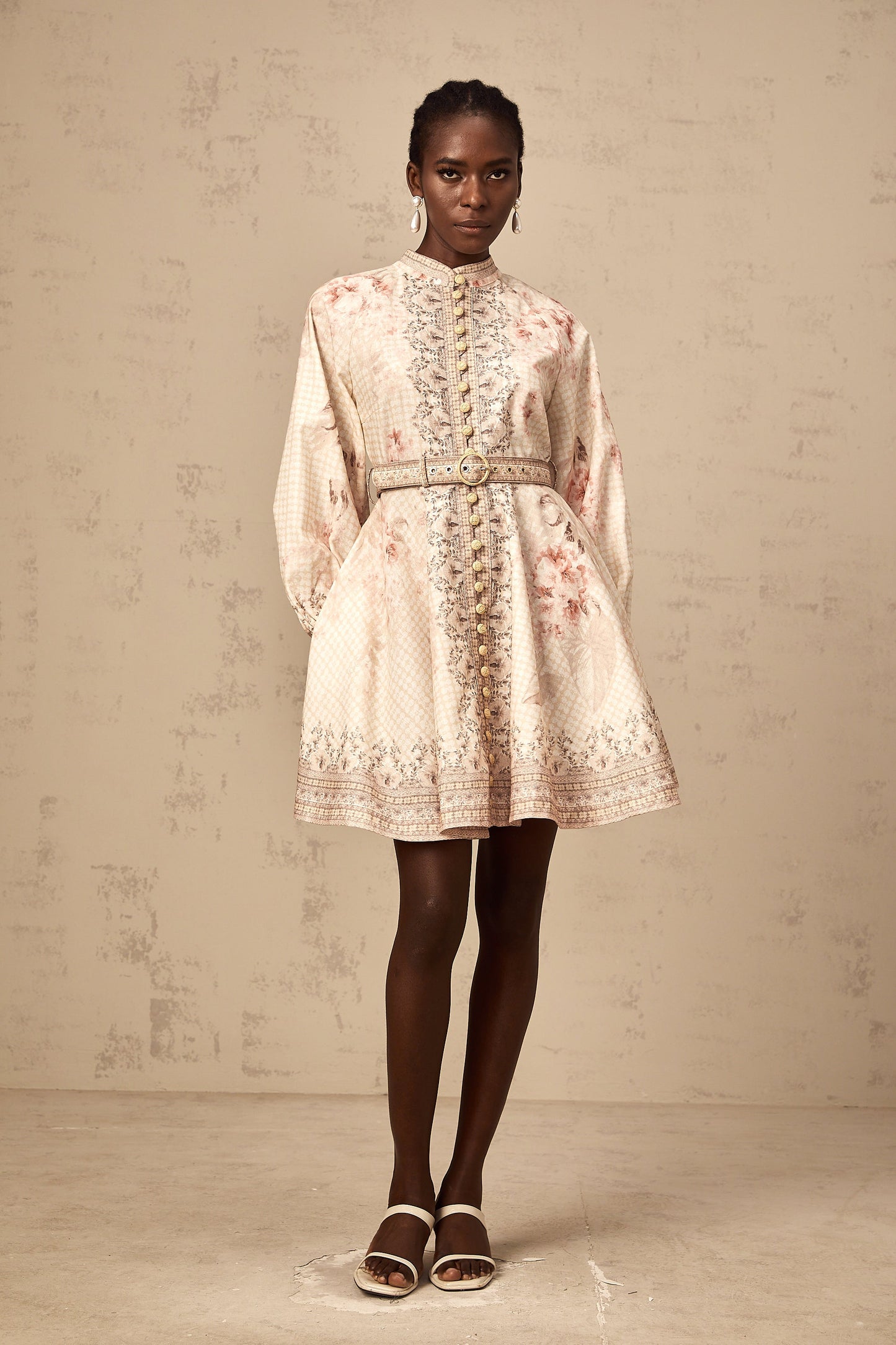 Quincia belted floral-print mini dress