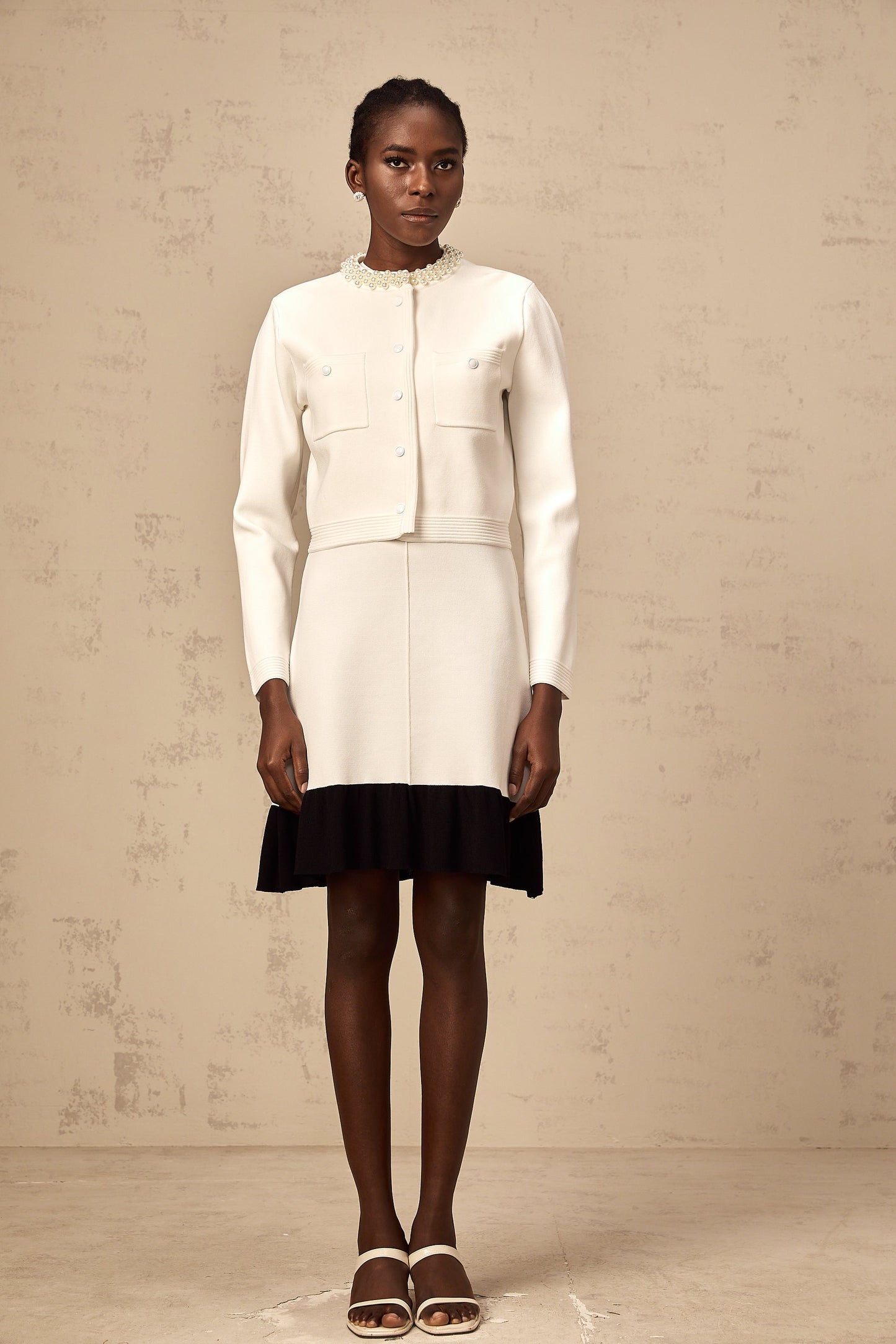 Coralie white faux-pearl knitted cardigan
