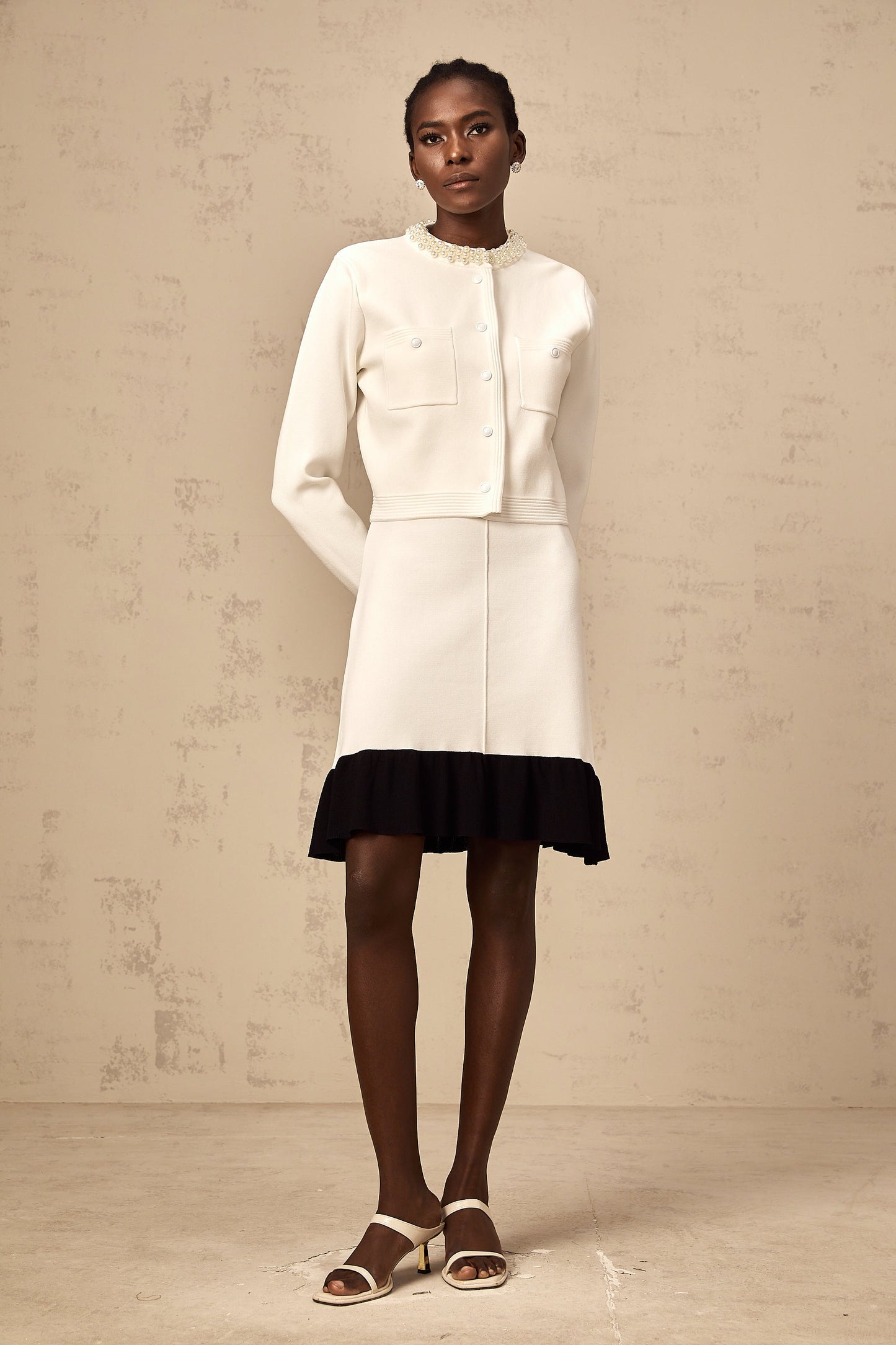 Coralie white faux-pearl knitted cardigan