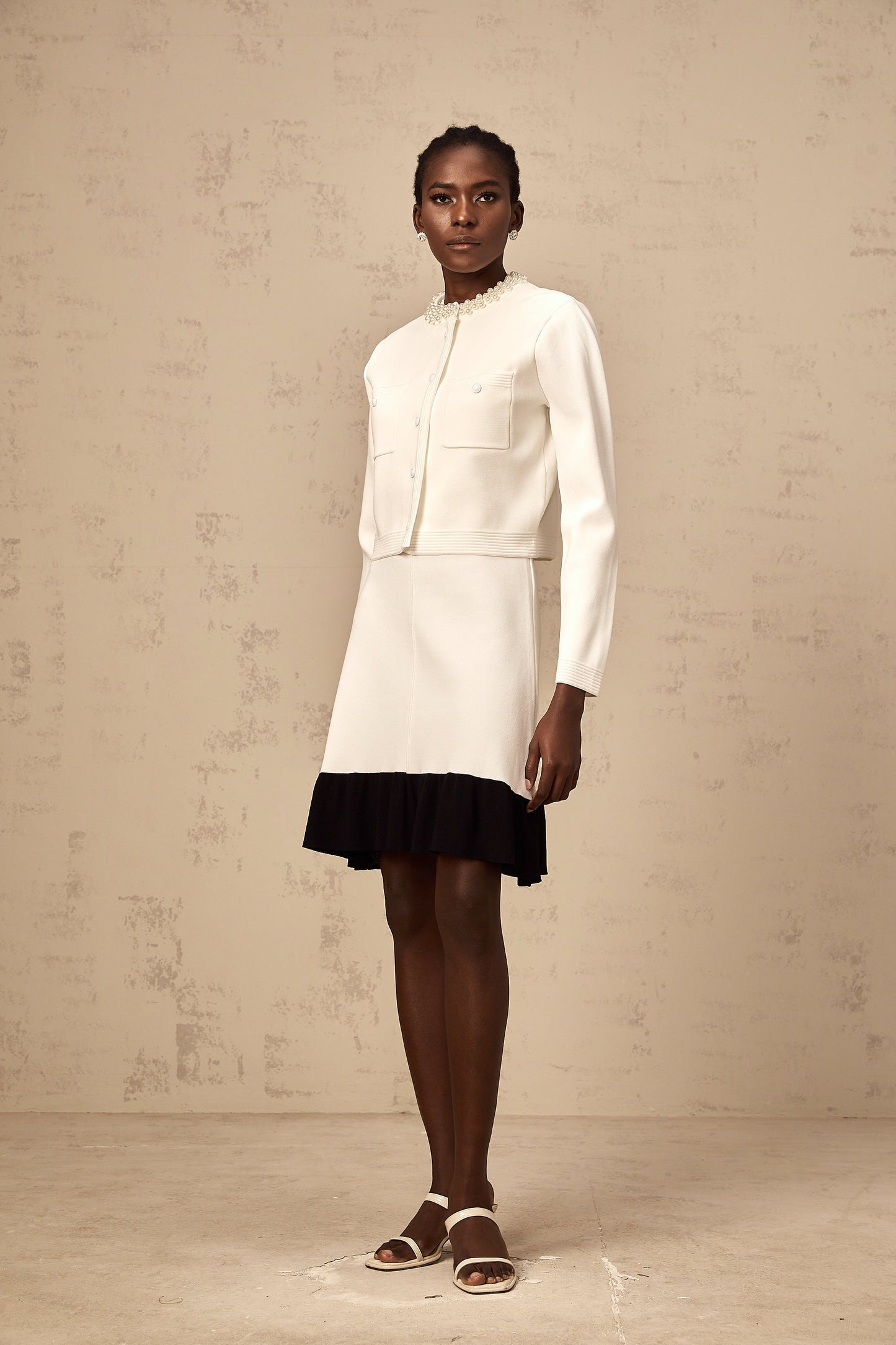 Coralie white faux-pearl knitted cardigan