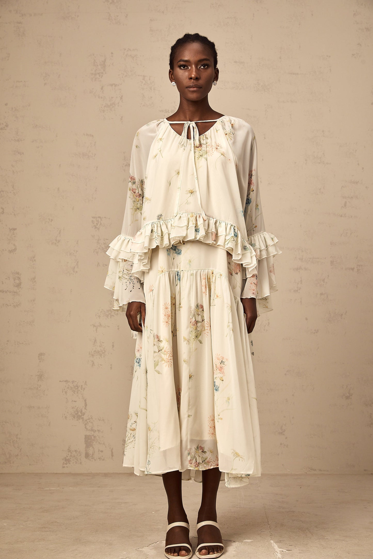 Mélissa floral-print ruffled blouse & dress matching set