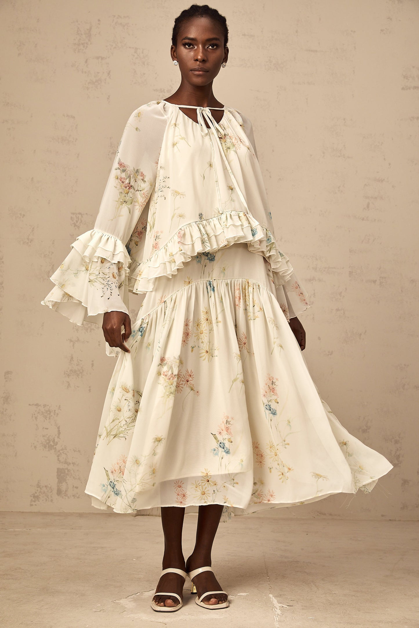 Mélissa floral-print ruffled blouse & dress matching set