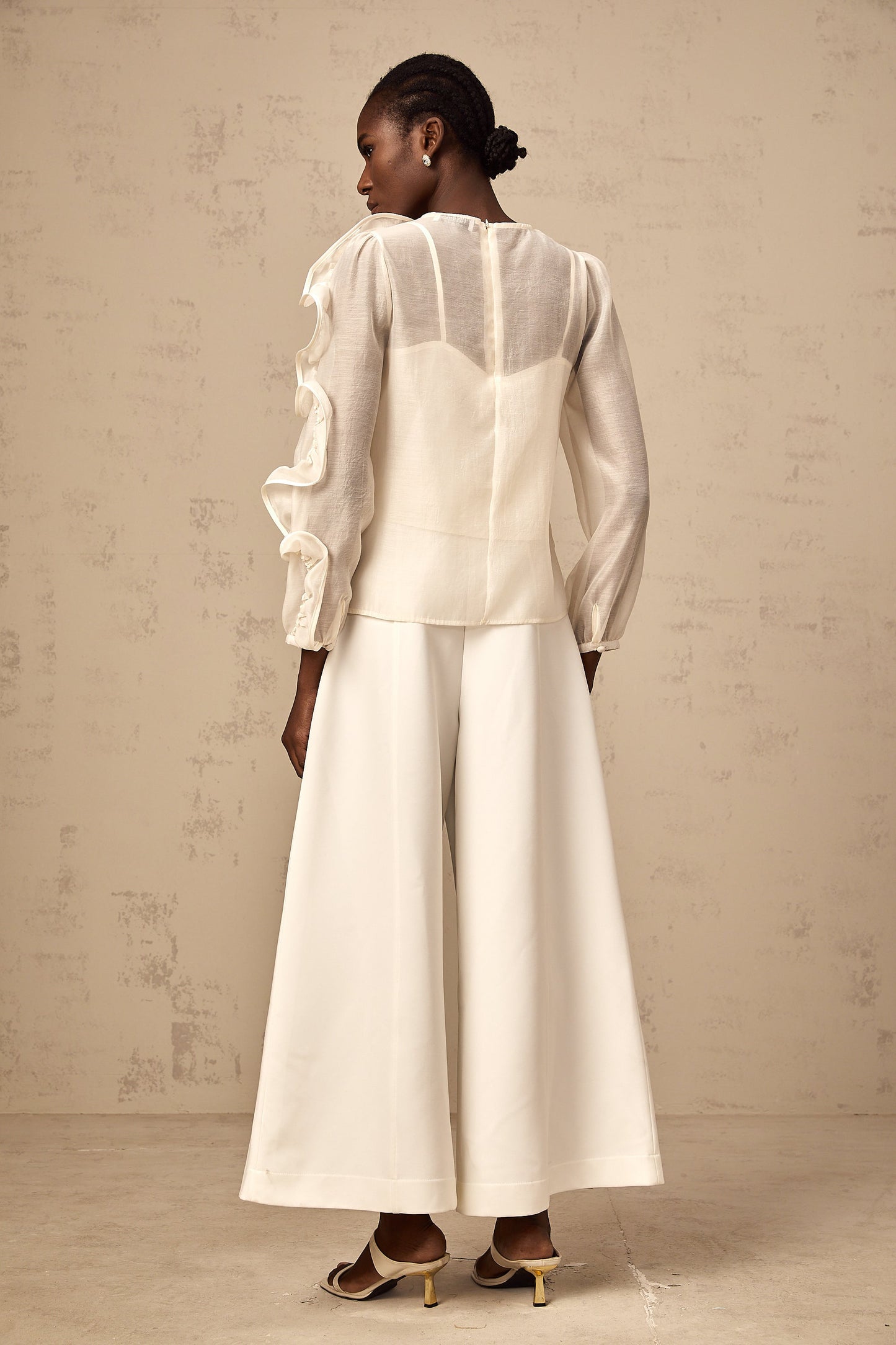 Pascale neutrals 3d-flower semi-sheer blouse