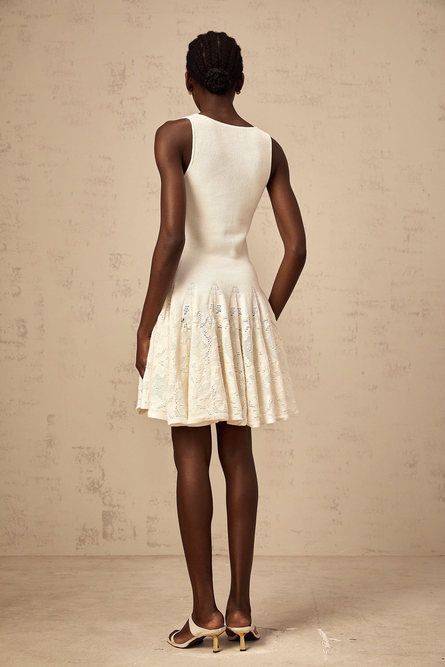 Éléonore white jacquard knit mini dress