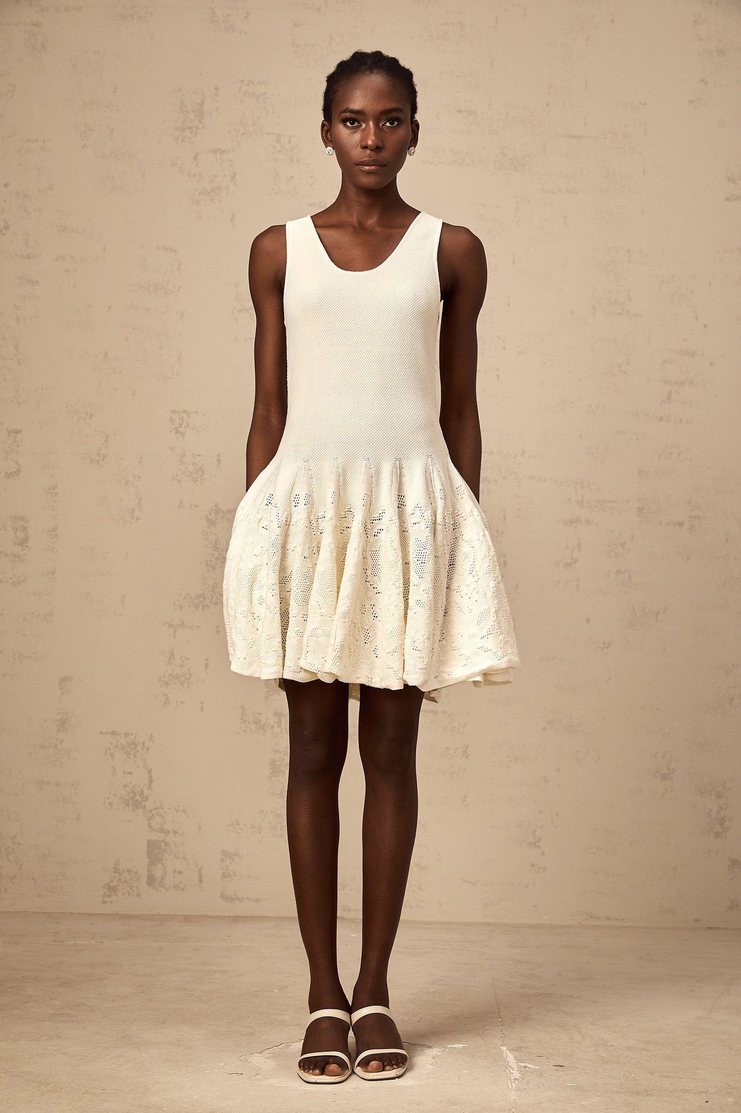 Éléonore white jacquard knit mini dress
