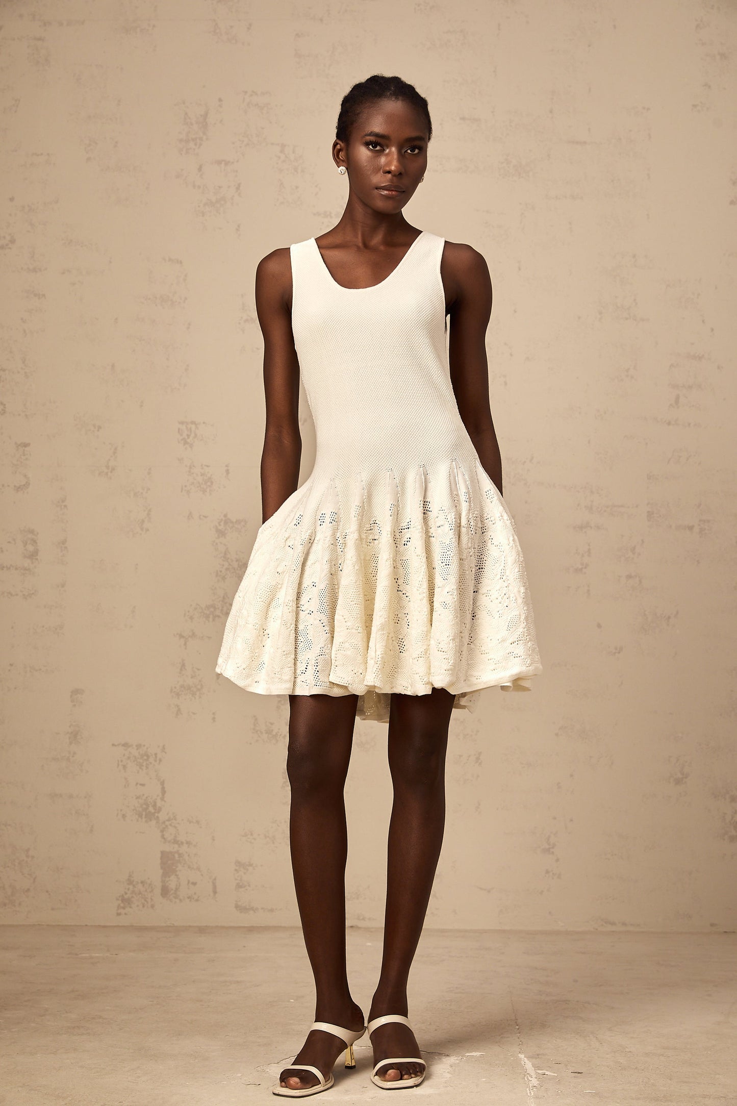 Éléonore white jacquard knit mini dress
