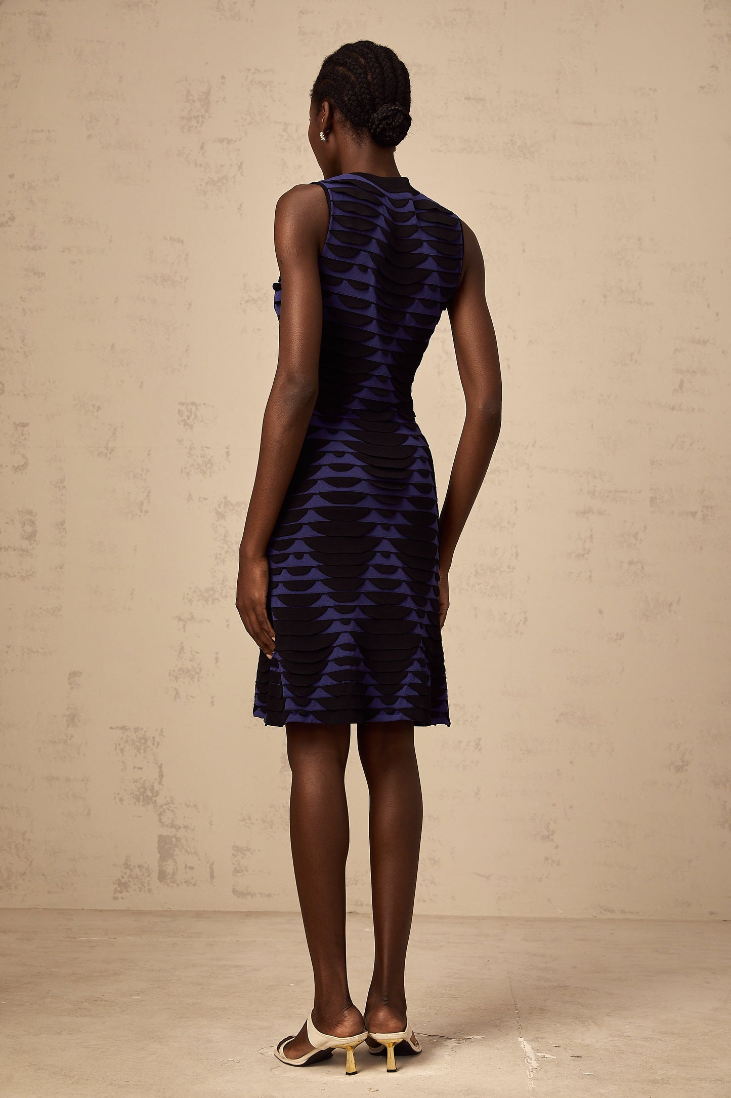 Anaïs black snake-pattern godet mini dress