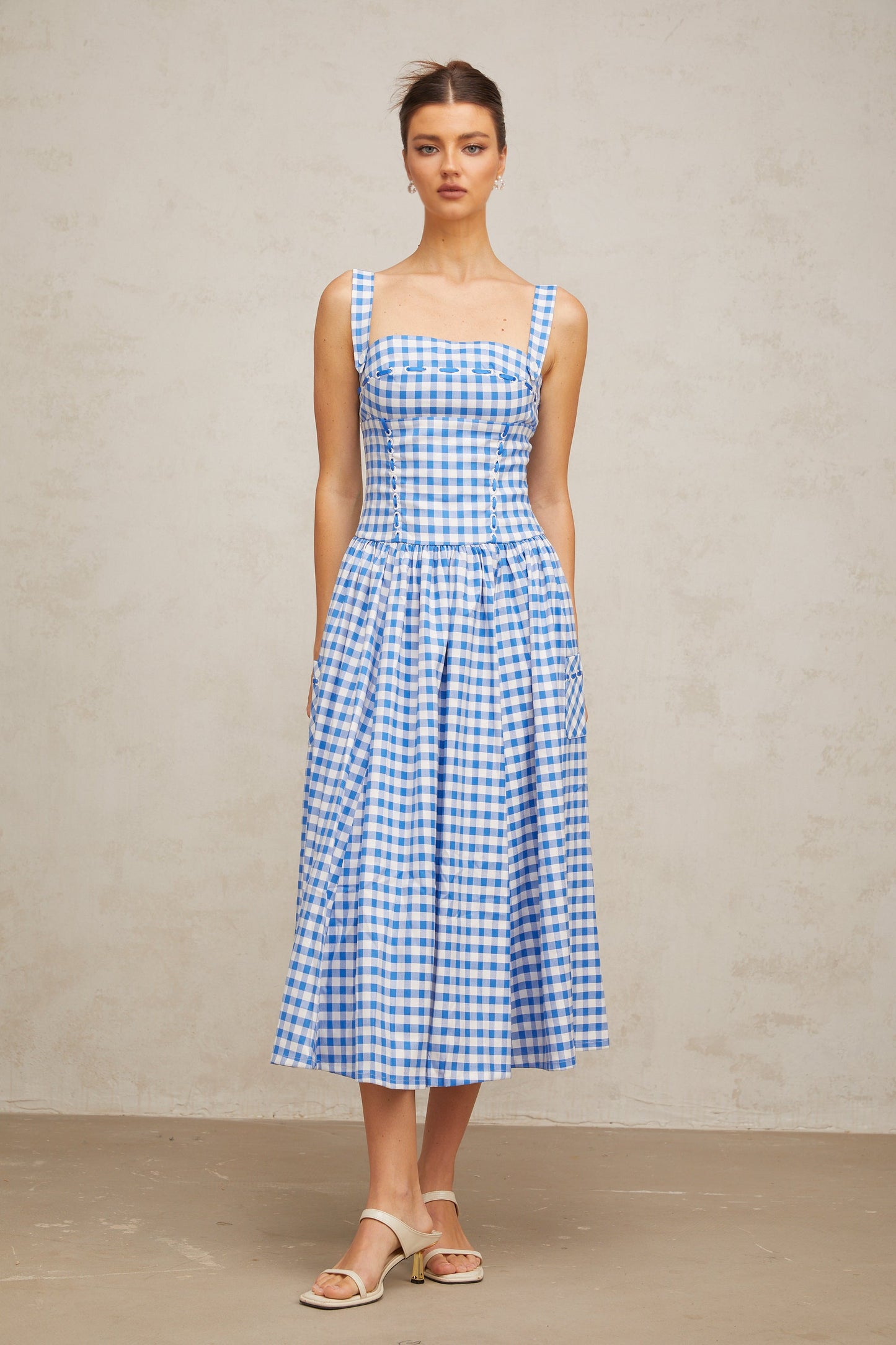 Diane blue gingham midi dress