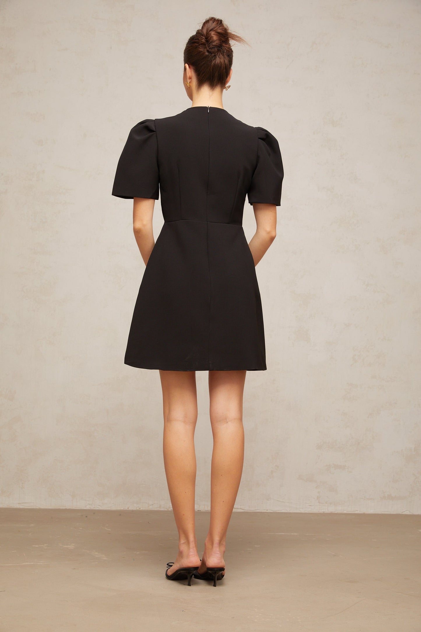 Tania black bowknot embellished mini dress