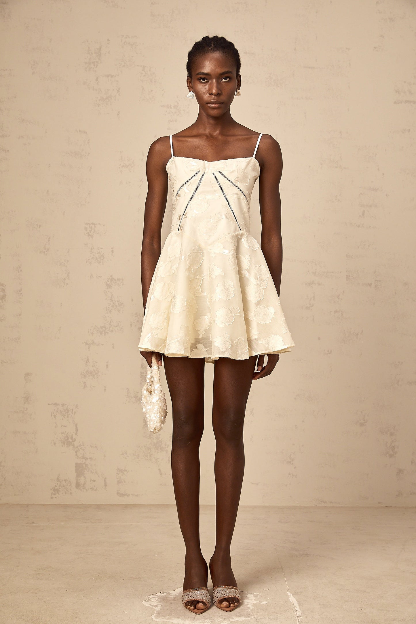 Adabella white floral-jacquard mini dress