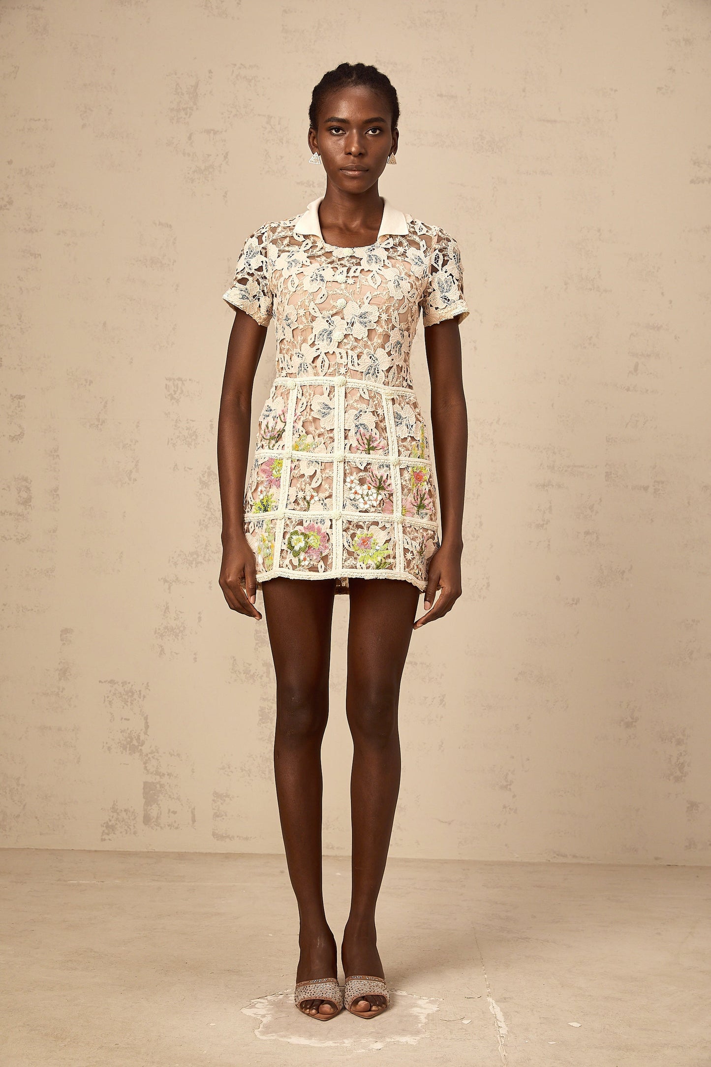 Françoise flower-embroidery mini dress