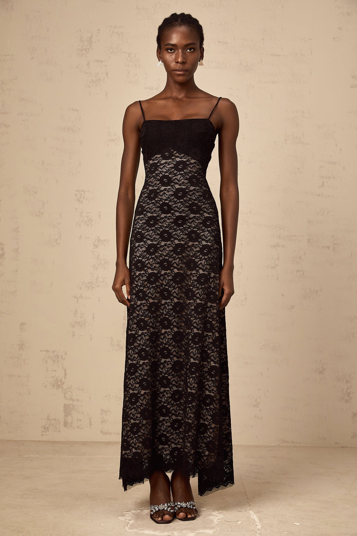 Zélie black open-back floral-lace maxi dress